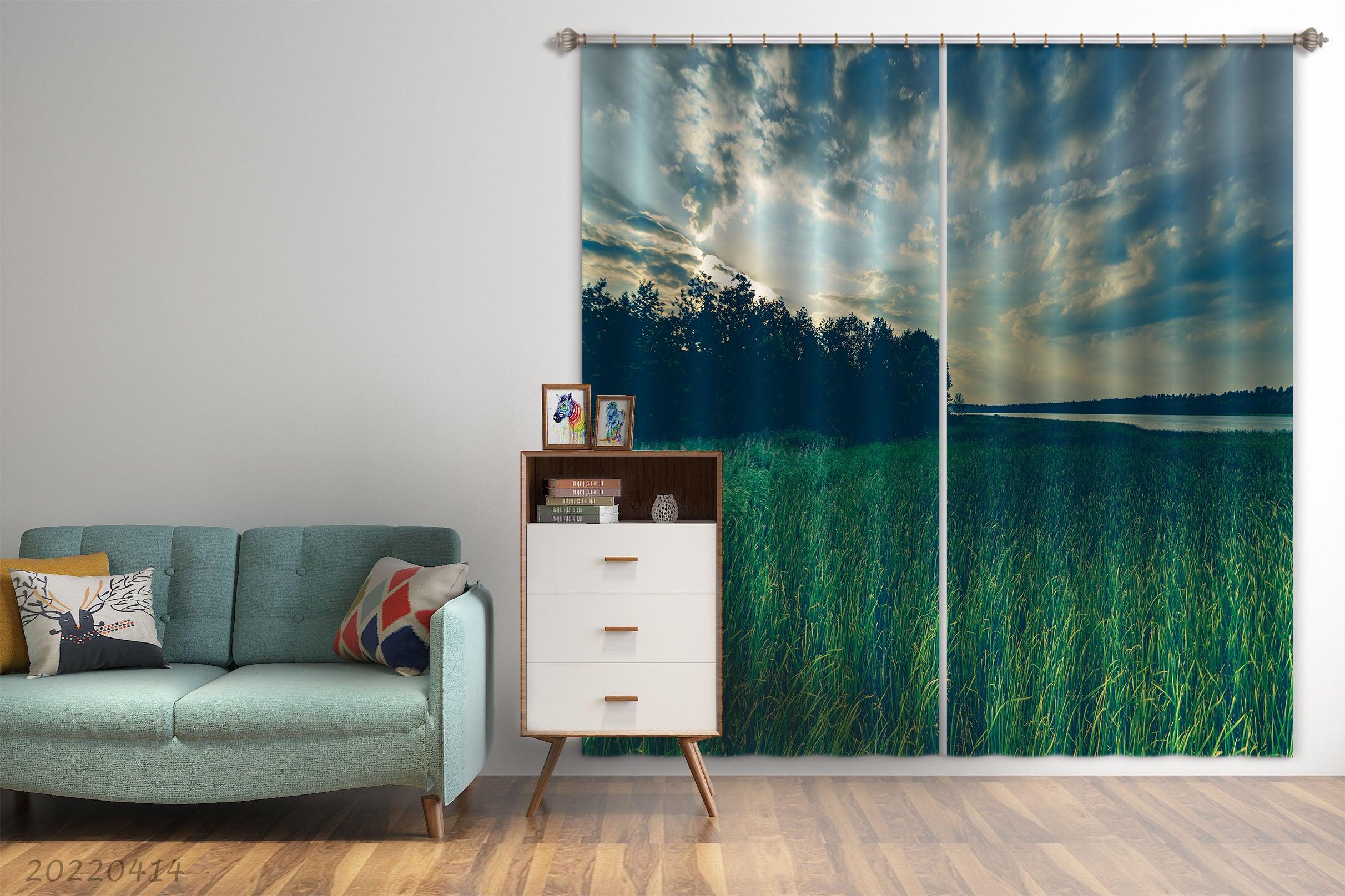 3D Landscape River Tree Nature Grass Curtains and Drapes GD 4122- Jess Art Decoration