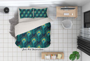 3D Green Peacock Feather Quilt Cover Set Bedding Set Pillowcases 85- Jess Art Decoration