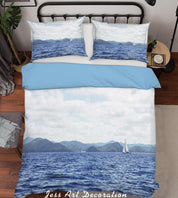 3D  Blue Sea Sailboat Seaside Mountain Quilt Cover Set Bedding Set Pillowcases 70- Jess Art Decoration