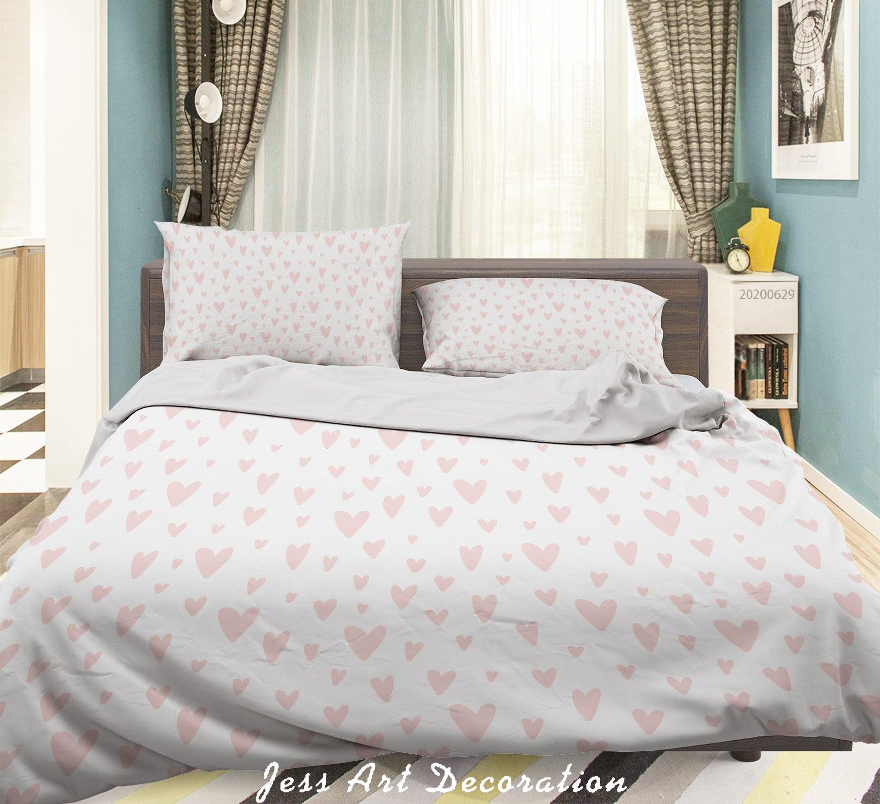 3D White Pink Heart Quilt Cover Set Bedding Set Duvet Cover Pillowcases SF51- Jess Art Decoration