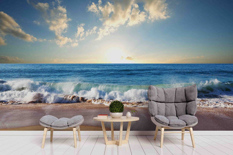 3D Blue Sea Seaside Sunset Beach Wave Wall Mural Wallpaper best seller D42