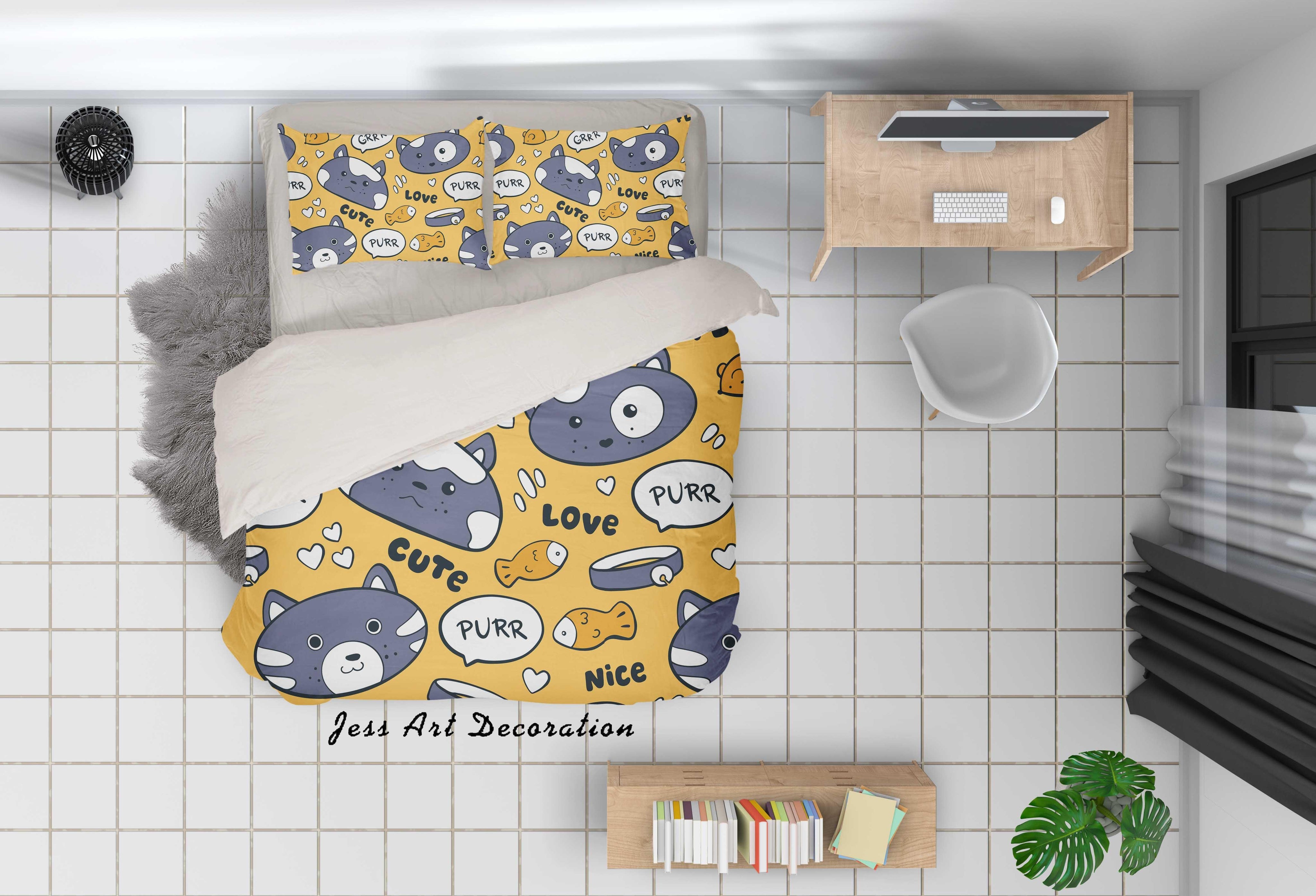 3D Cartoon Cat Yellown Quilt Cover Set Bedding Set Pillowcases 53- Jess Art Decoration