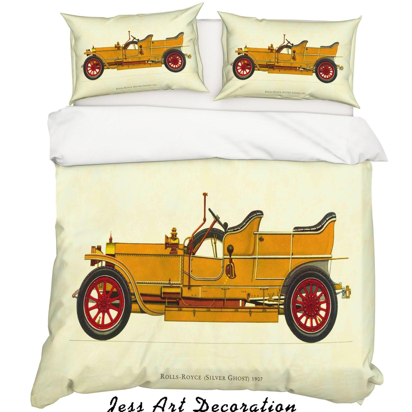3D Yellow Retro Car Quilt Cover Set Bedding Set Pillowcases 21- Jess Art Decoration