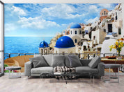 3D Santorini Sea View Santorini seaside architecture wall mural wallpaper for living room - view 2