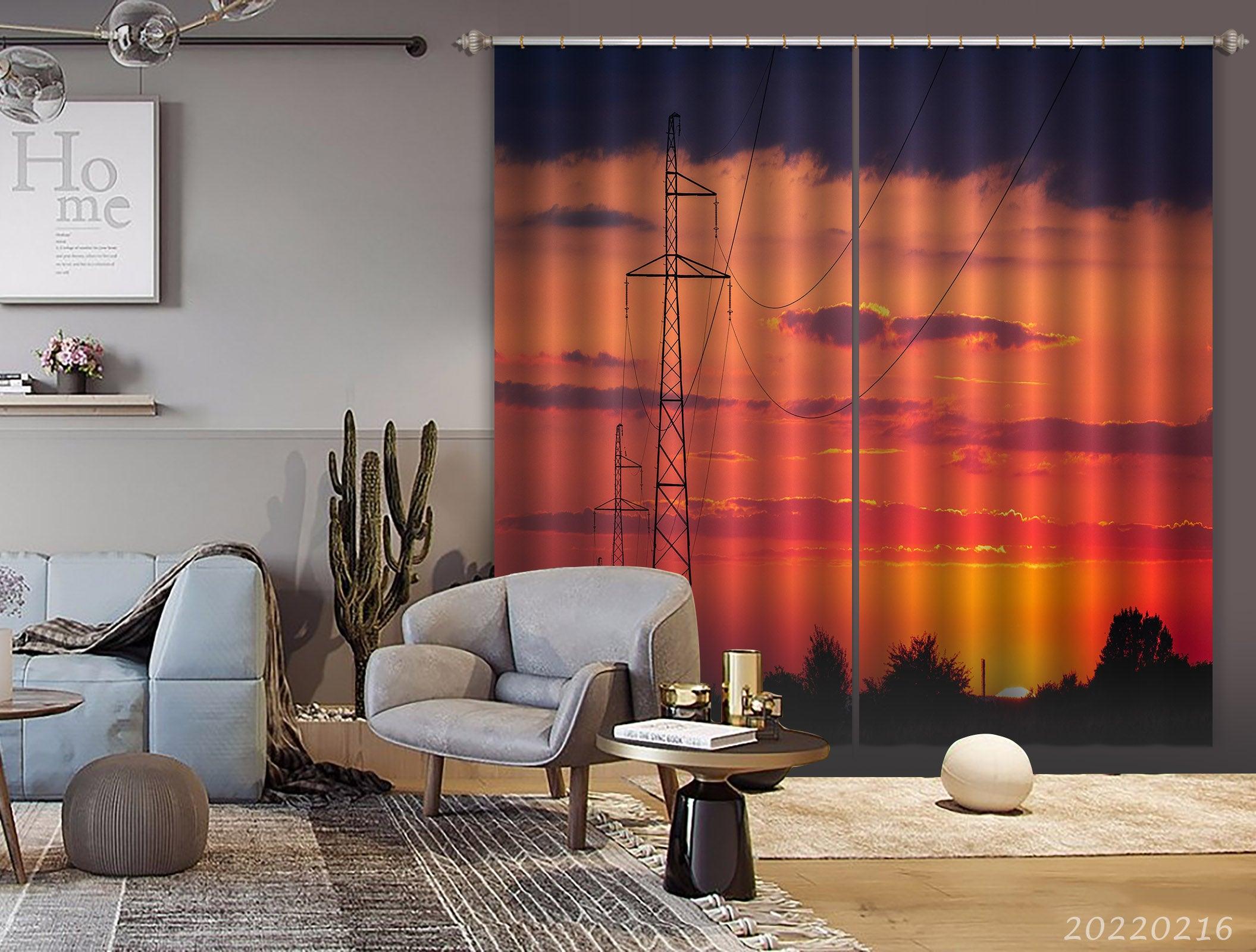 3D Wood Frame Red Sky Sunrise Scenery Curtains and Drapes GD 2231- Jess Art Decoration