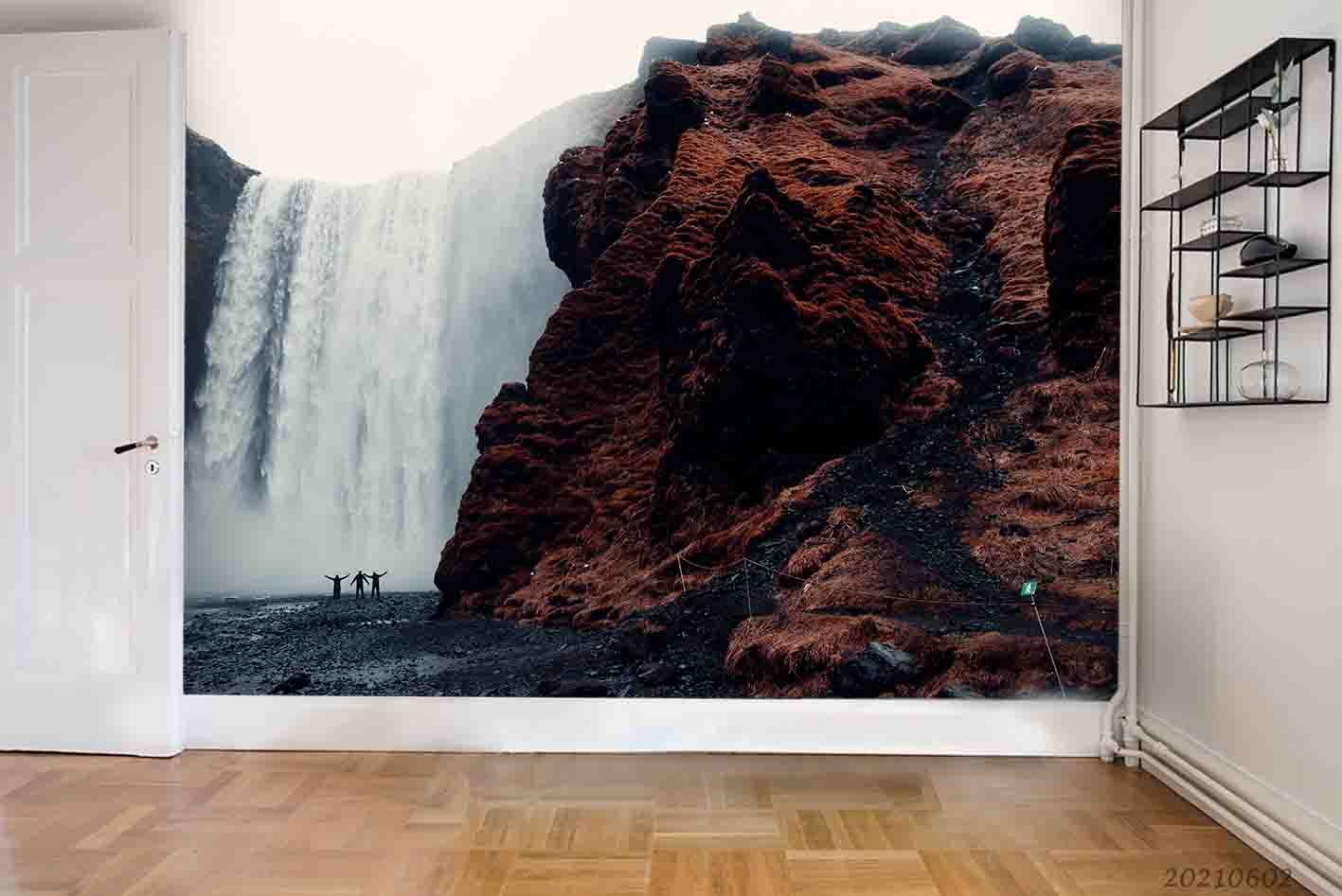 3D Waterfall Cliff Stone Mountain Wall Mural Wallpaper SWW980- Jess Art Decoration