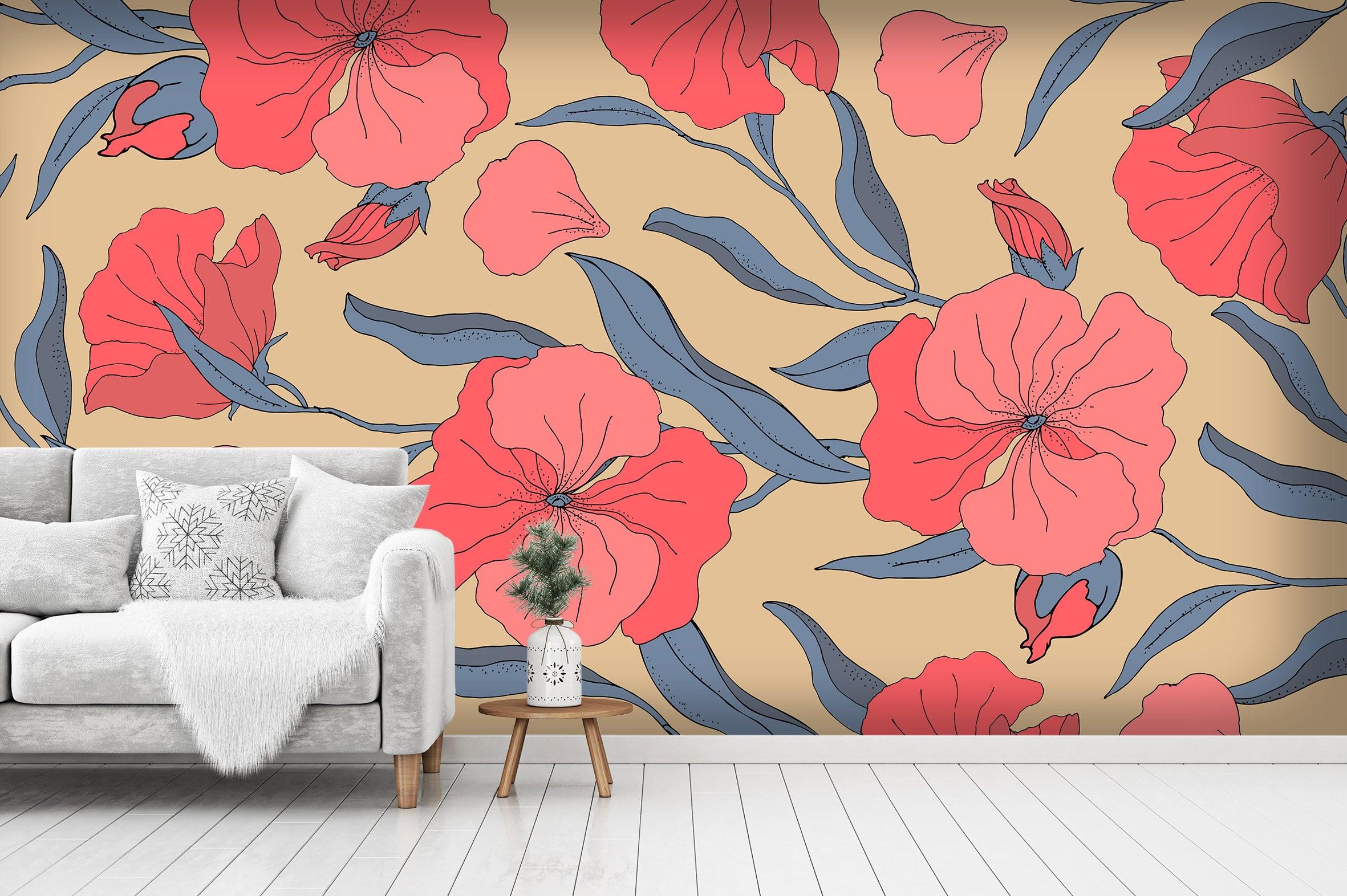 3D Red Floral Warm Wall Mural Wallpaper 03- Jess Art Decoration
