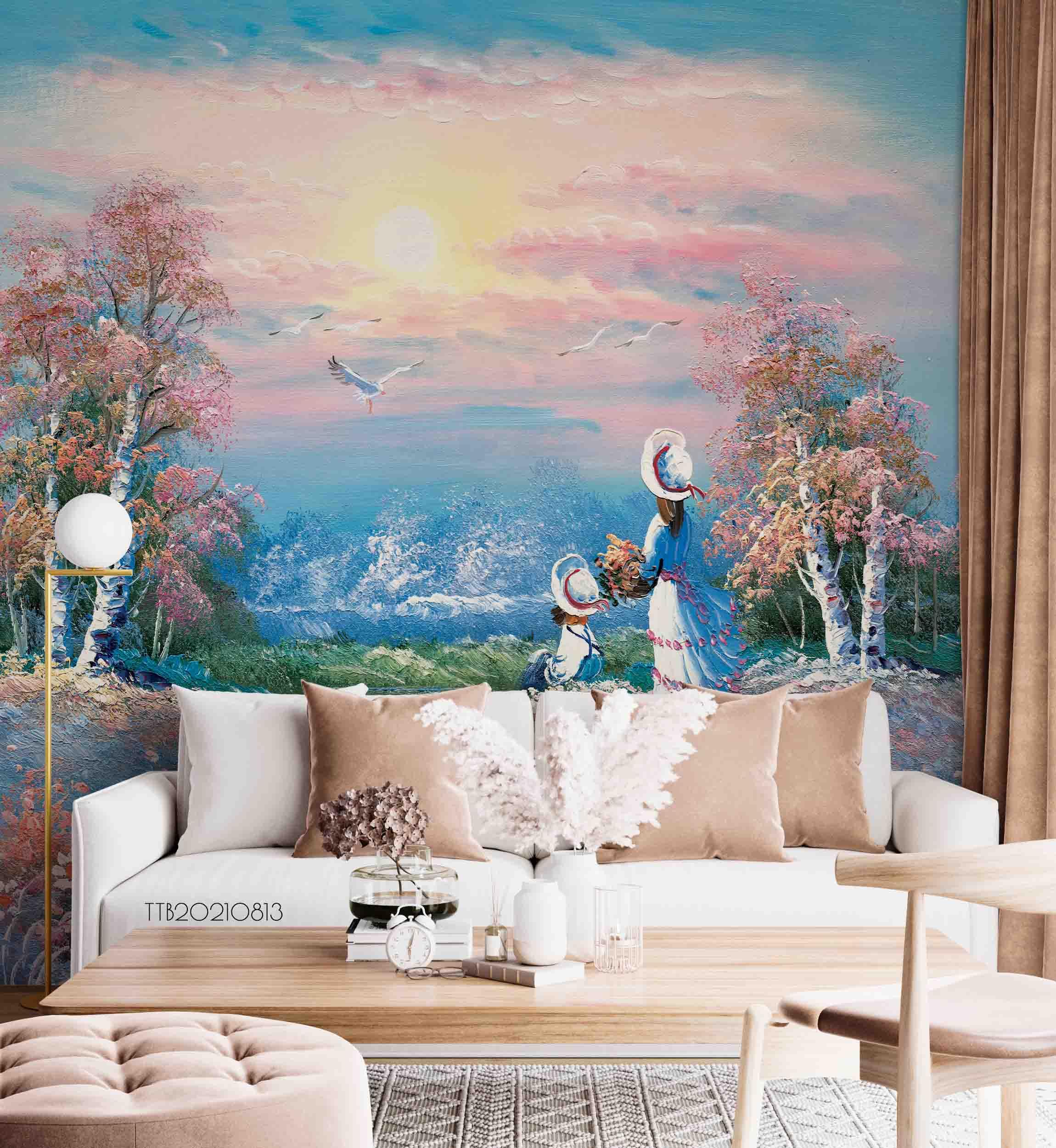 3D Hand-painted Rural Girl Forest Bird Wall Mural Wallpaper SWW5084- Jess Art Decoration