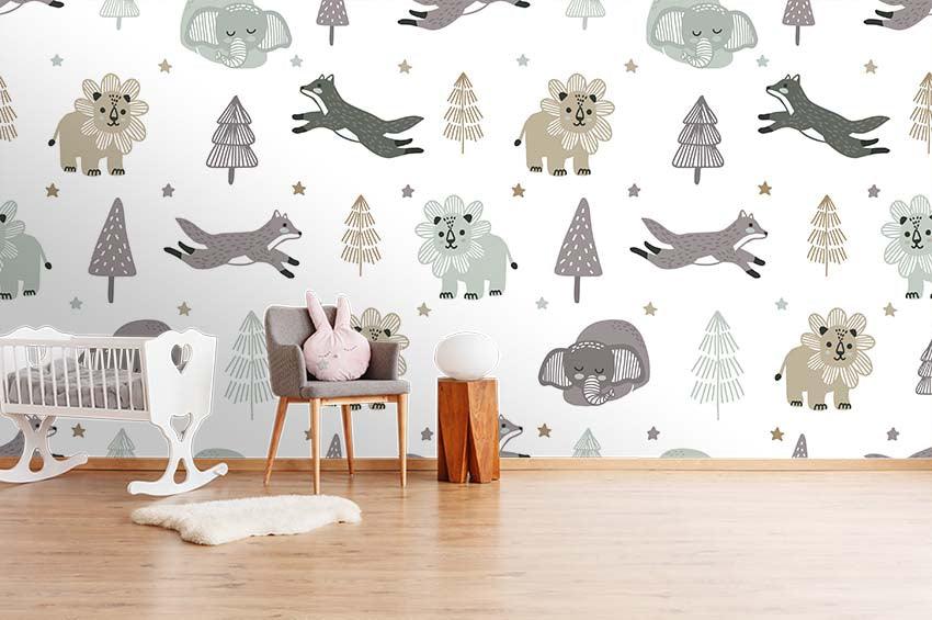 3D Color Cartoon Animals Fox Lion Wall Mural Wallpa 44- Jess Art Decoration