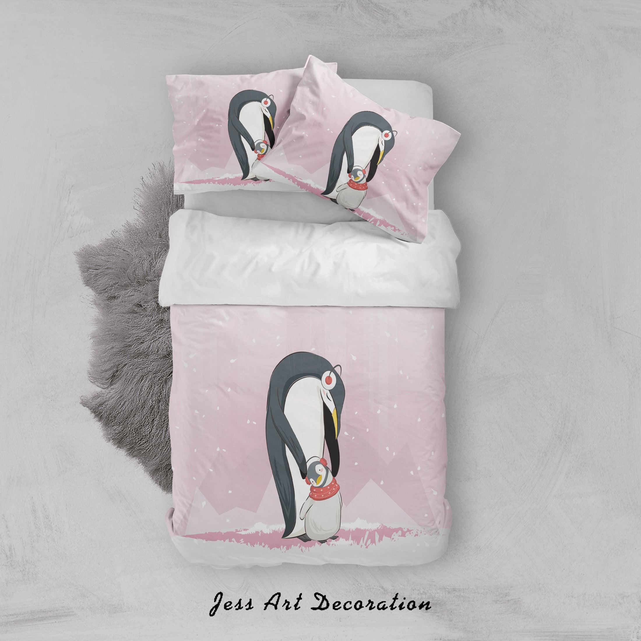 3D Pink Penguin Quilt Cover Set Bedding Set Duvet Cover Pillowcases SF67- Jess Art Decoration