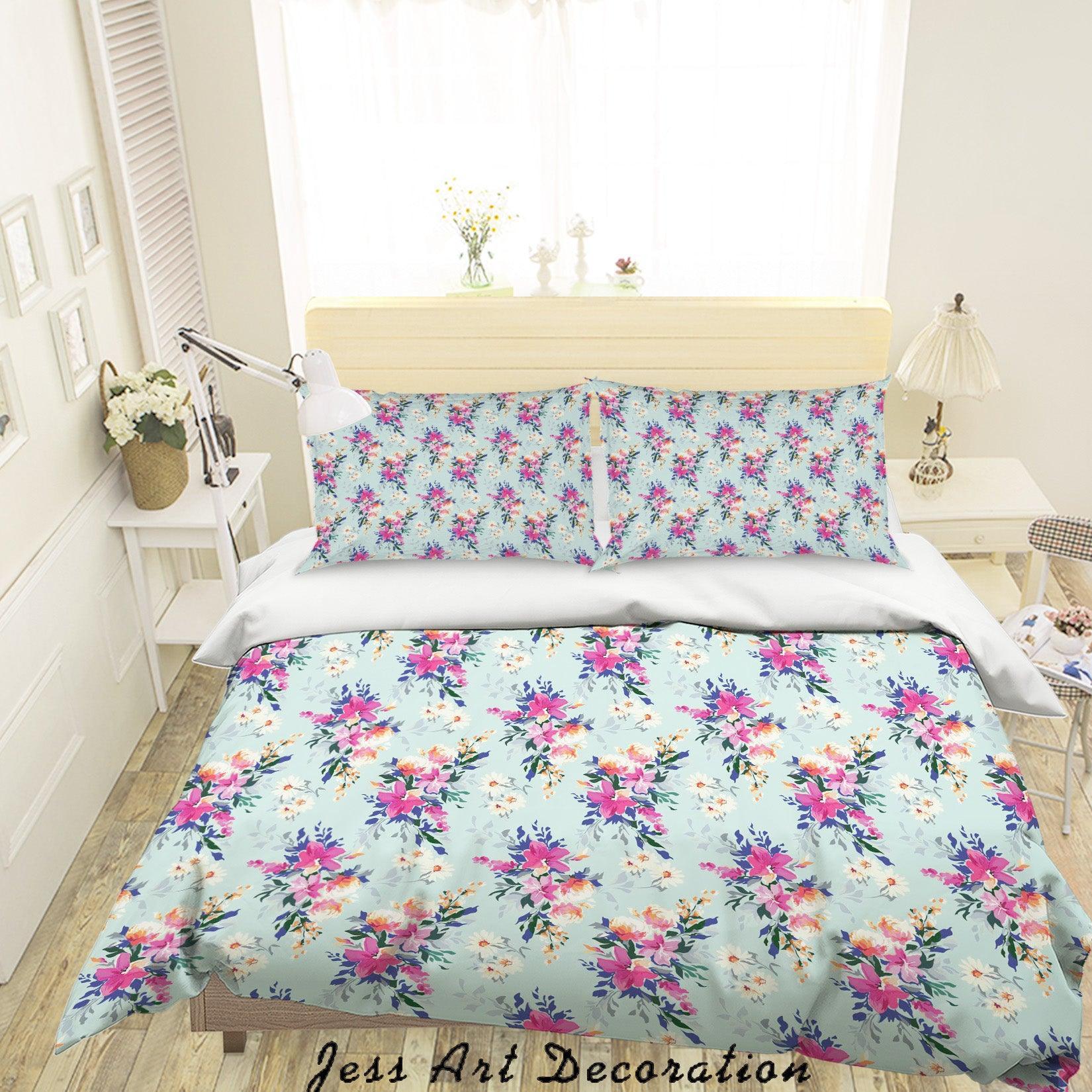3D Blue Pink Floral Quilt Cover Set Bedding Set Duvet Cover Pillowcases SF69- Jess Art Decoration