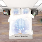 3D White Rabbit Hot Air Balloon Quilt Cover Set Bedding Set Duvet Cover Pillowcases SF51- Jess Art Decoration