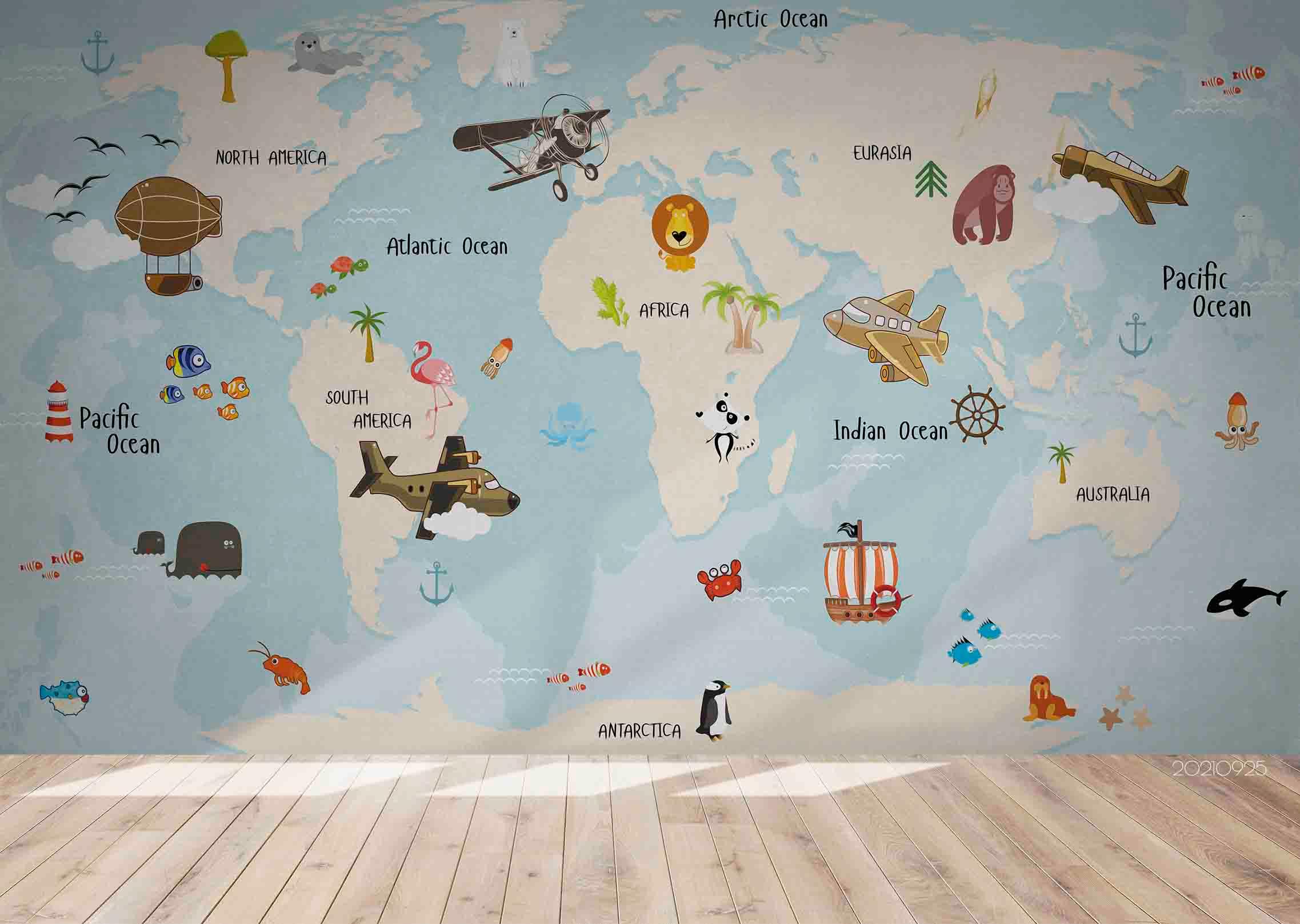 3D World Map Airplane Kids Wall Mural Wallpaper LQH 254- Jess Art Decoration
