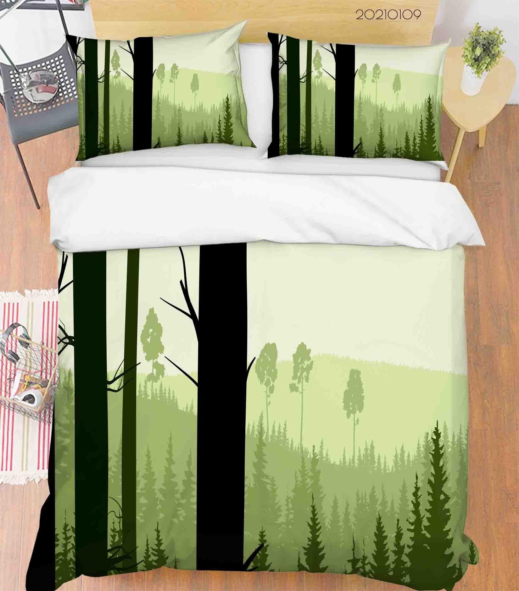 3D Cartoon Green Pine Forest Quilt Cover Set Bedding Set Duvet Cover Pillowcases 19 LQH- Jess Art Decoration