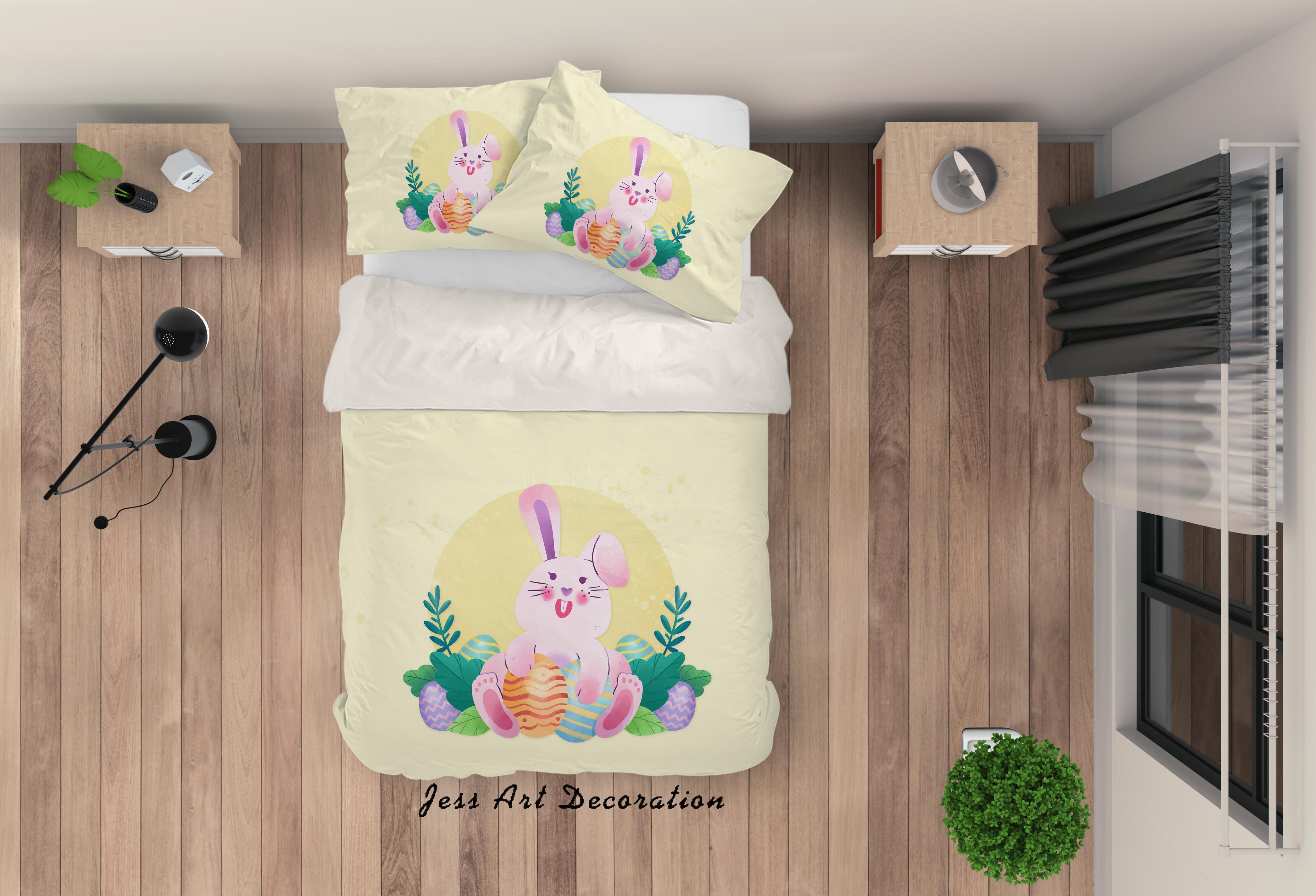 3D Yellow Rabbit Quilt Cover Set Bedding Set Pillowcases 115- Jess Art Decoration