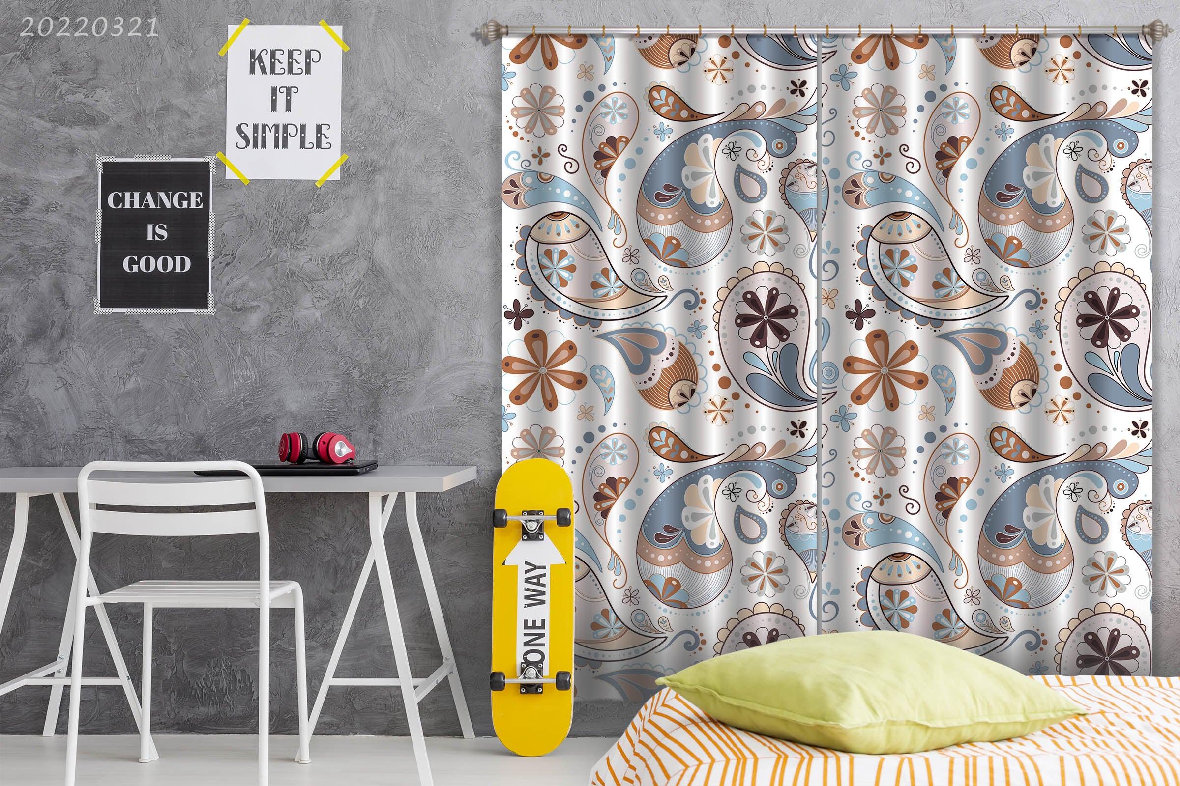 3D Abstract Blue Red Floral Pattern Curtains and Drapes GD 3123- Jess Art Decoration