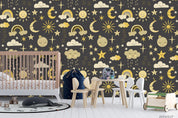 3D Cartoon Sun Moon Star Cloud Wall Mural Wallpaper LQH 103- Jess Art Decoration