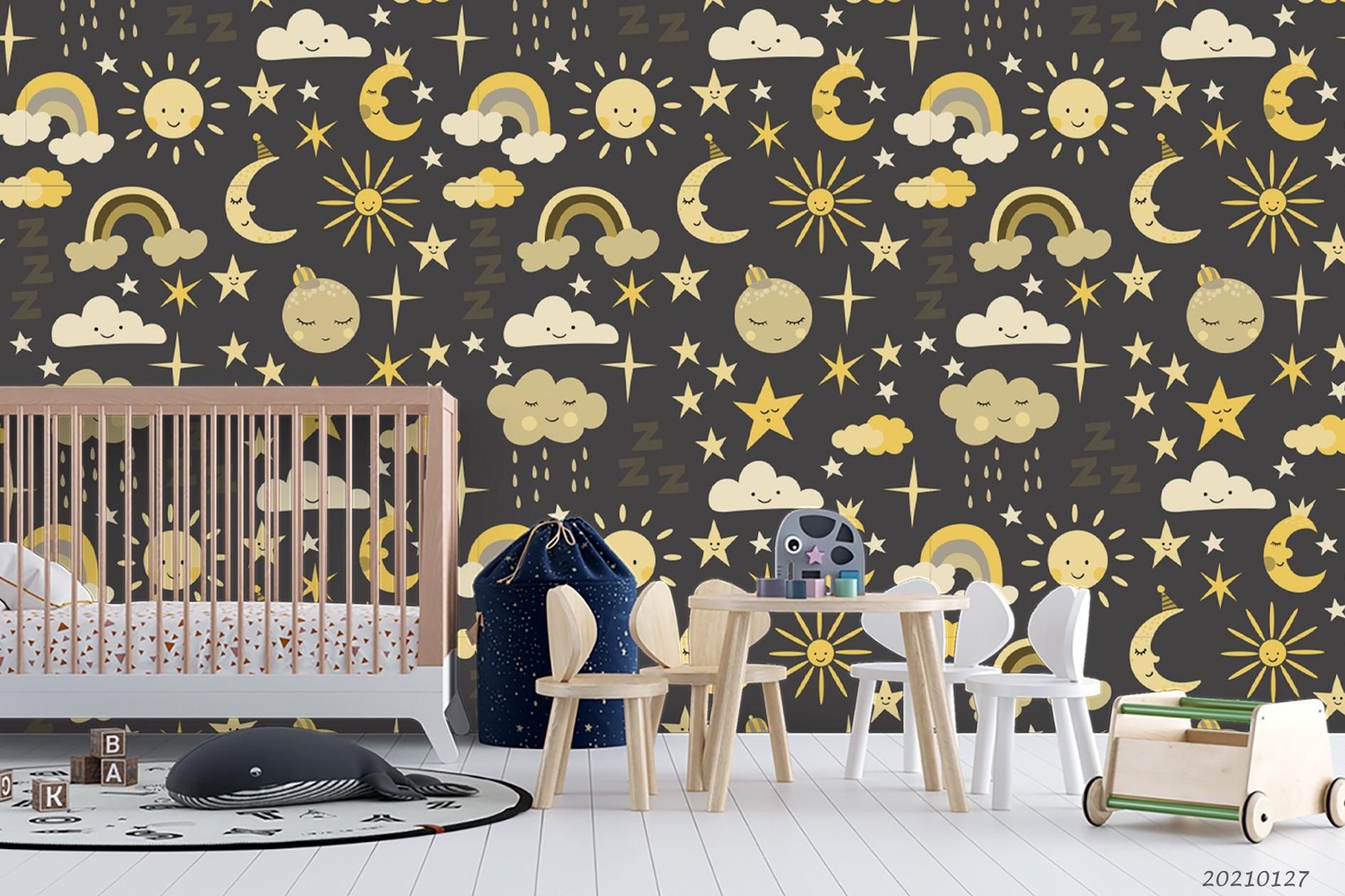 3D Cartoon Sun Moon Star Cloud Wall Mural Wallpaper LQH 103- Jess Art Decoration