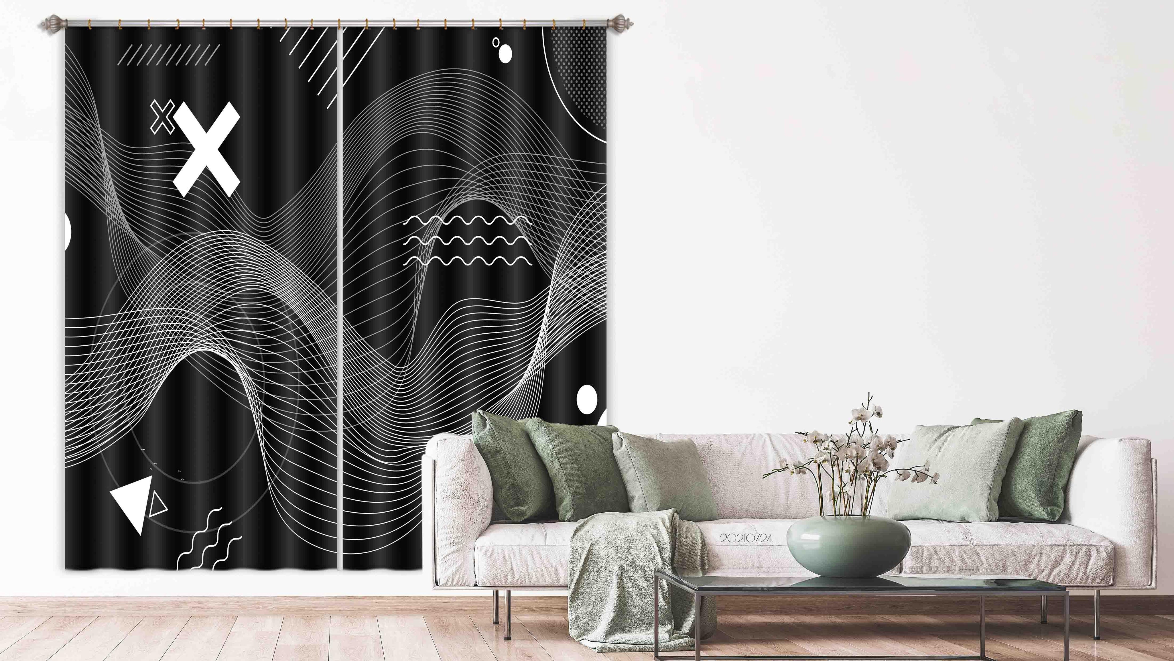 3D Abstract Black Geometry Curtains and Drapes LQH 45- Jess Art Decoration