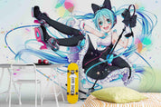 3D Colourful Anime Blue Hair Girl Wall Mural Wallpaper LXL 89- Jess Art Decoration