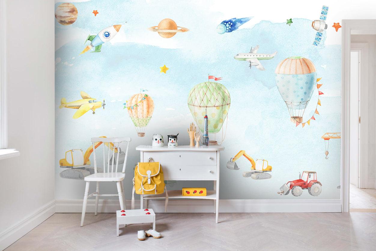 3D cartoon hot air balloon aircraft wall mural wallpaper 29- Jess Art Decoration