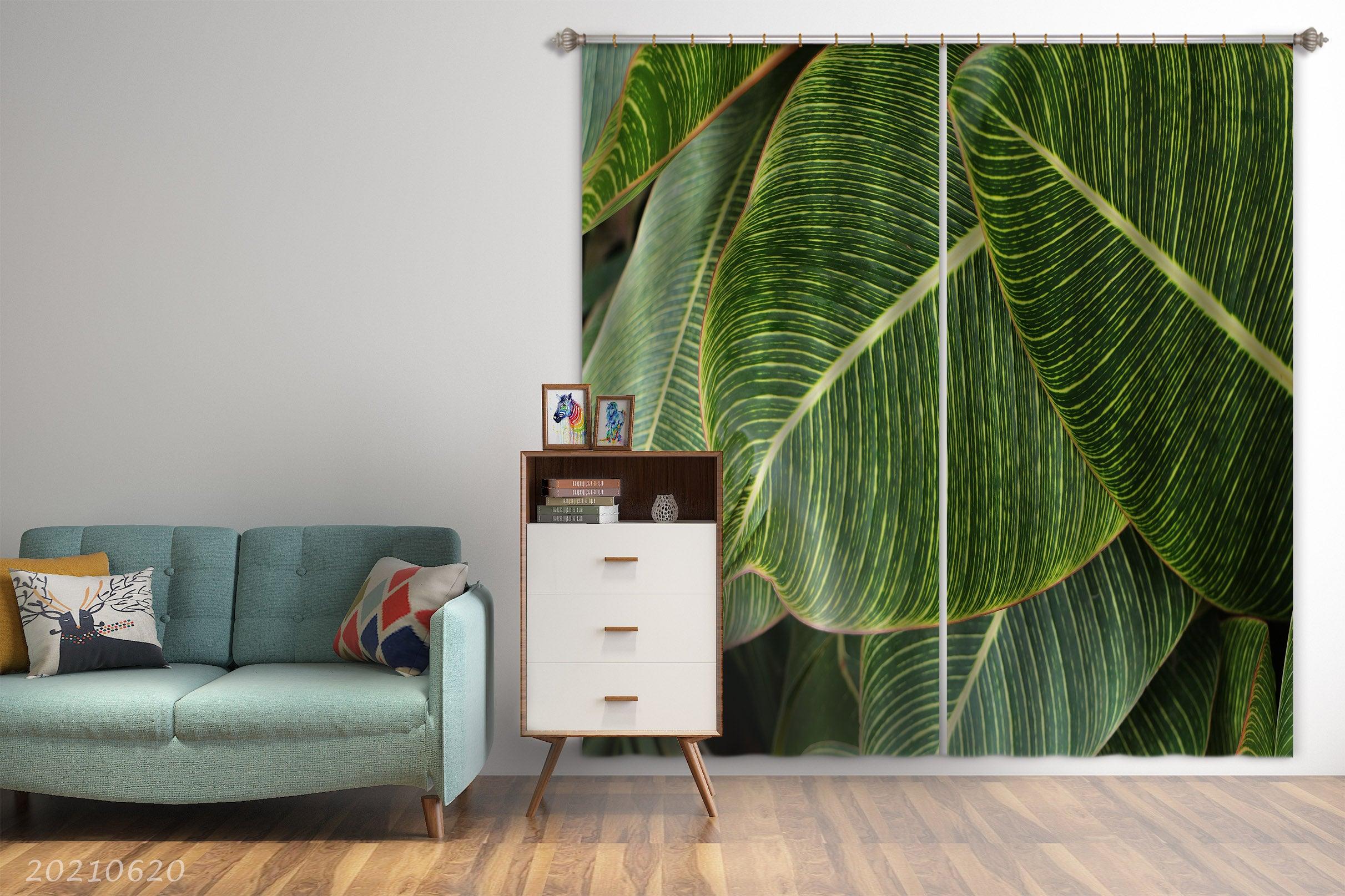3D Vintage Green Plant Leaf Texture Curtains and Drapes GD 717- Jess Art Decoration