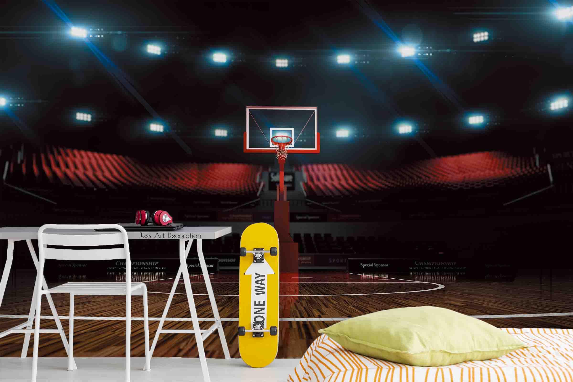3D Basketball Arena Basket Floor Stand Wall Mural Wallpaper GD 2637- Jess Art Decoration