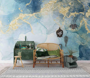 3D Blue Gold Marble blue gold marble texture wall mural wallpaper for living room