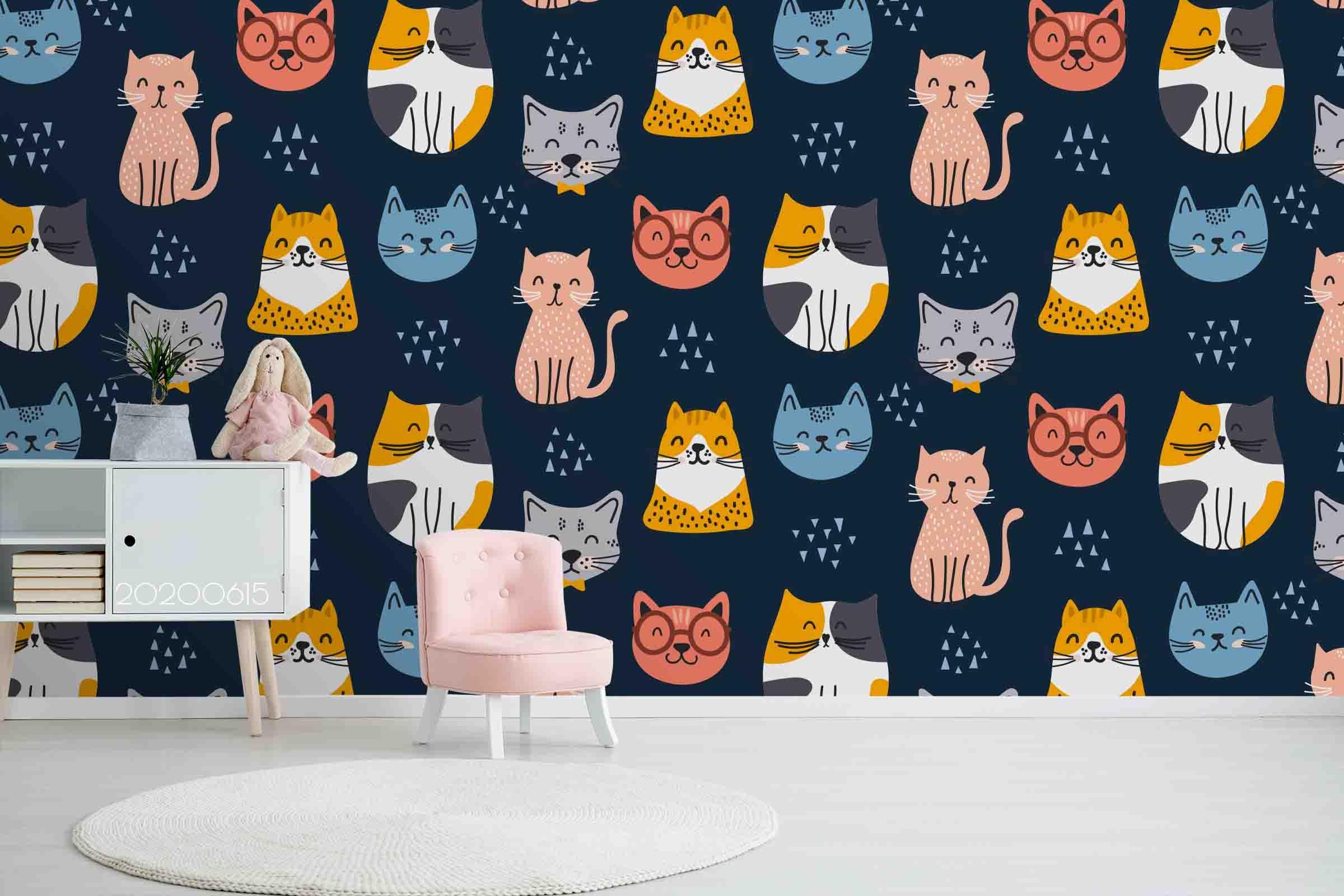 3D Colorful Smiley Cat Wall Mural Wallpaper LXL 28- Jess Art Decoration