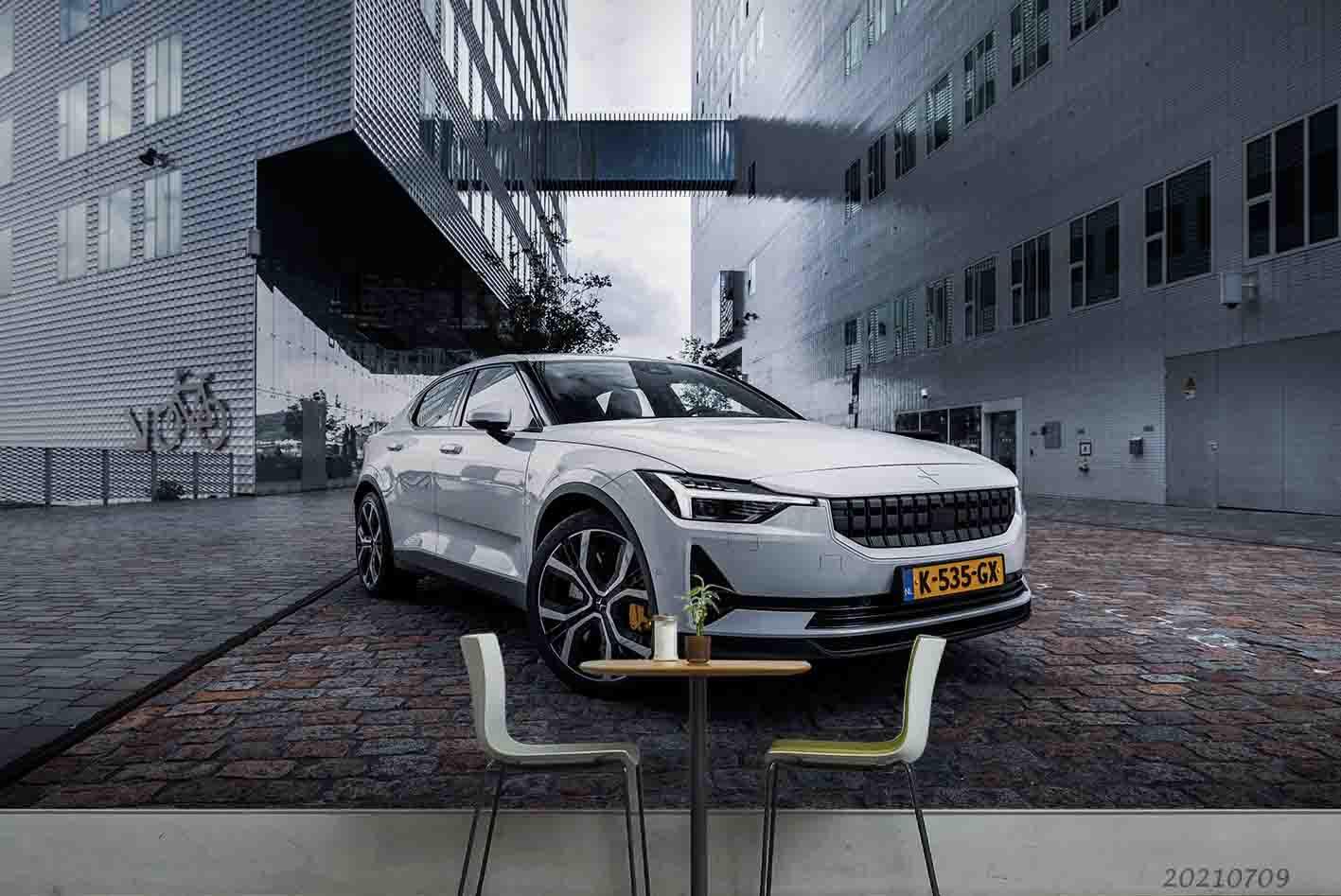 3D White Car Building Wall Mural Wallpaper SWW4242- Jess Art Decoration