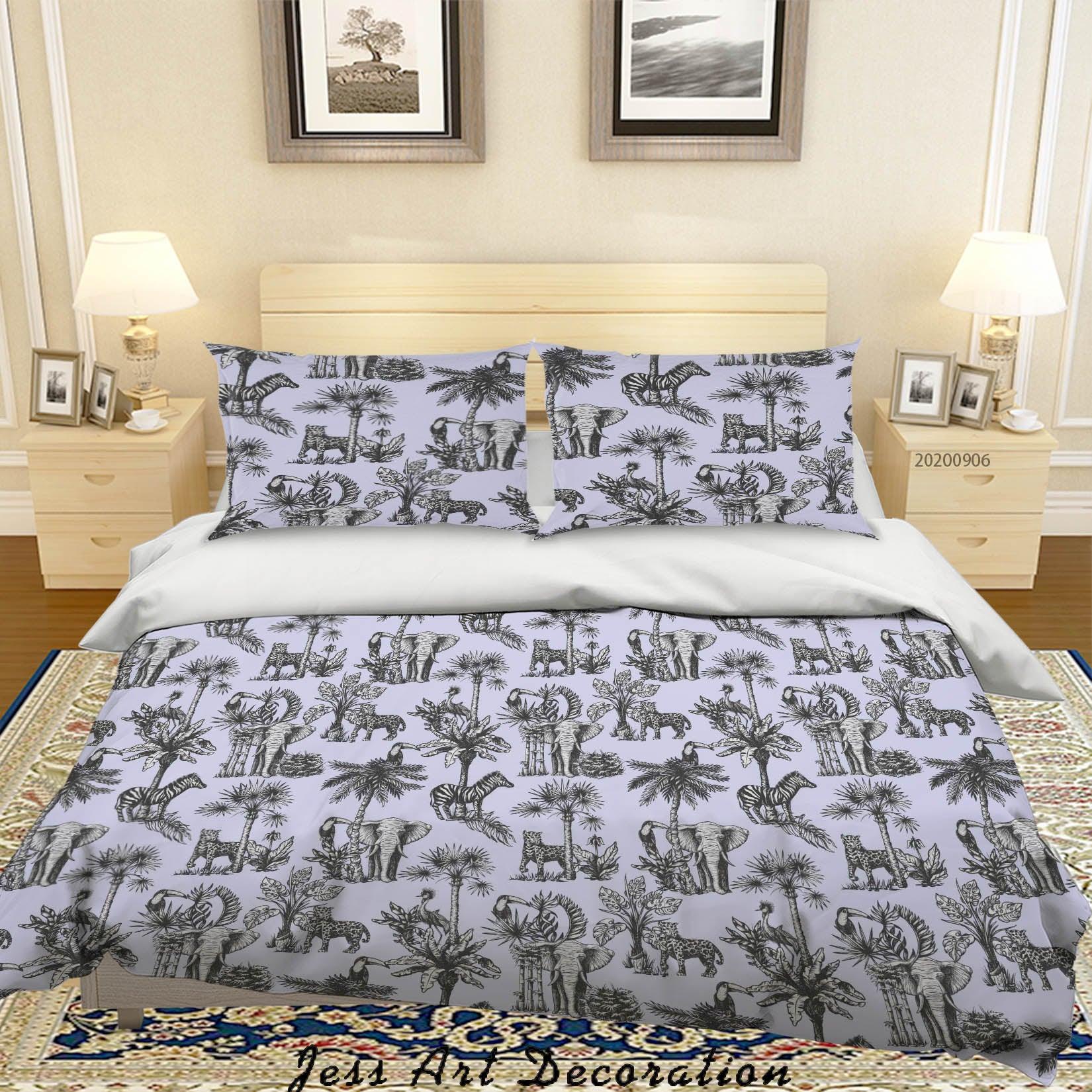 3D Vintage Tropical Leaves Zebra Elephant Pattern Quilt Cover Set Bedding Set Duvet Cover Pillowcases WJ 3661- Jess Art Decoration