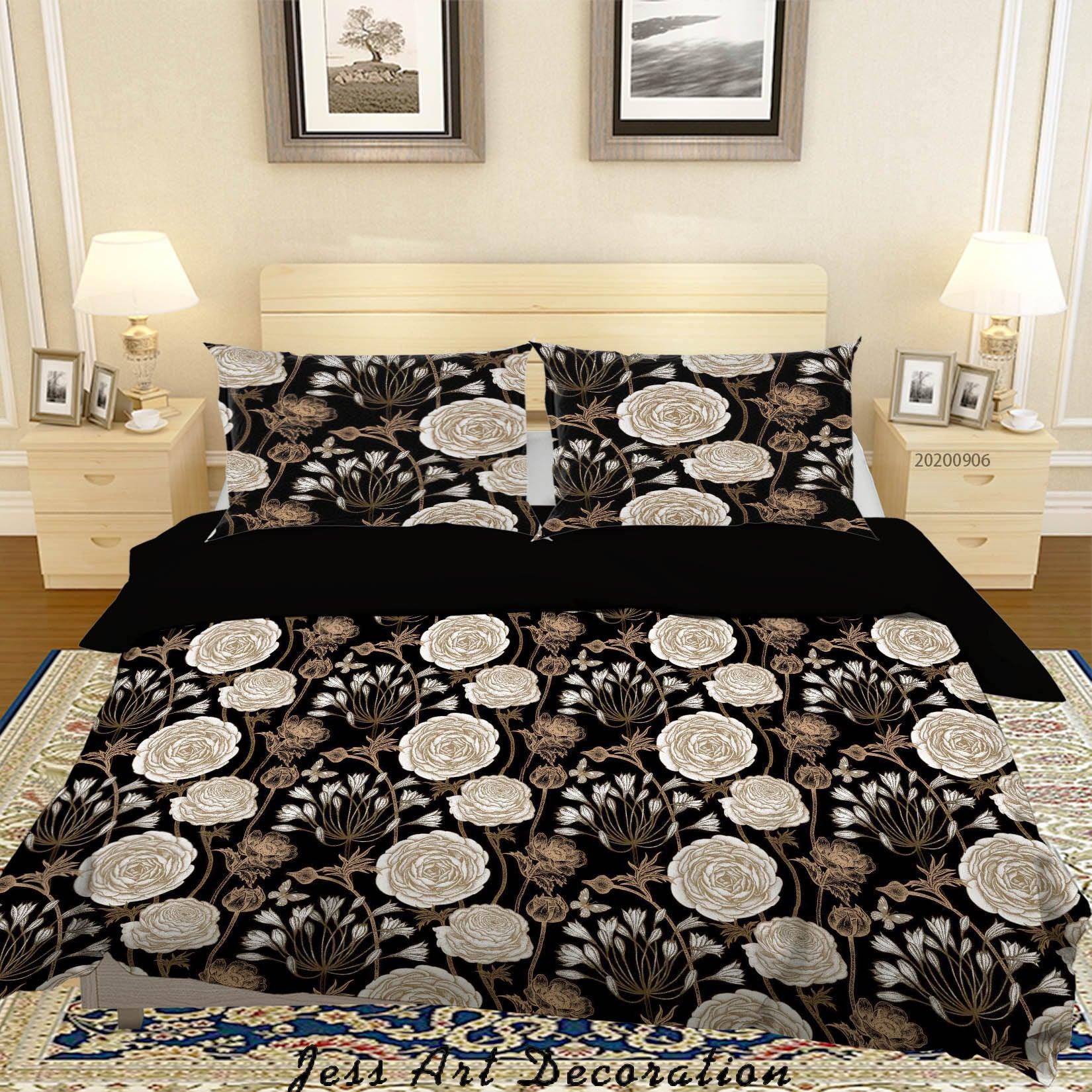 3D Vintage Leaves White Floral Pattern Quilt Cover Set Bedding Set Duvet Cover Pillowcases WJ 3631- Jess Art Decoration