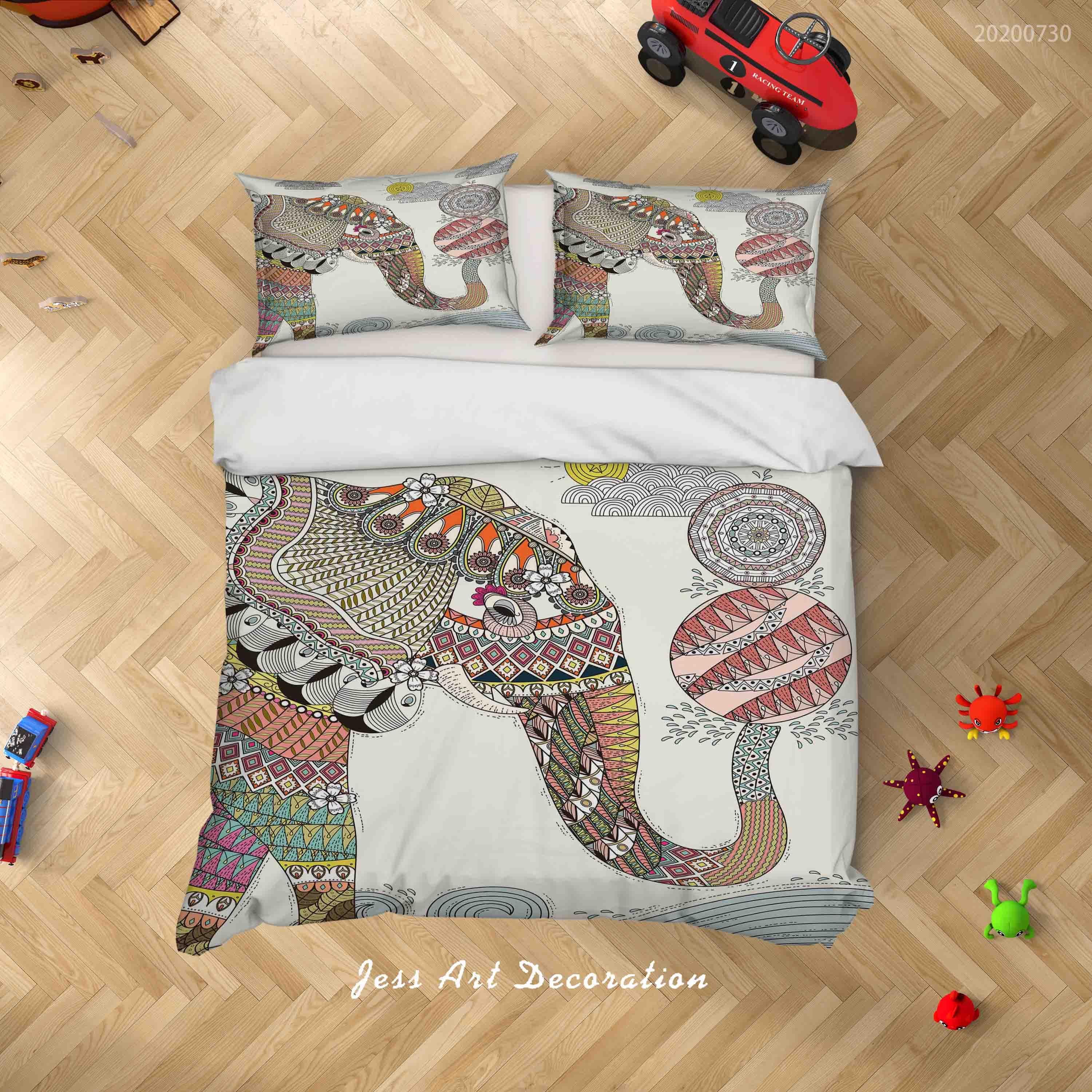 3D Indian Pattern Elephant Quilt Cover Set Bedding Set Duvet Cover Pillowcases LXL 86- Jess Art Decoration