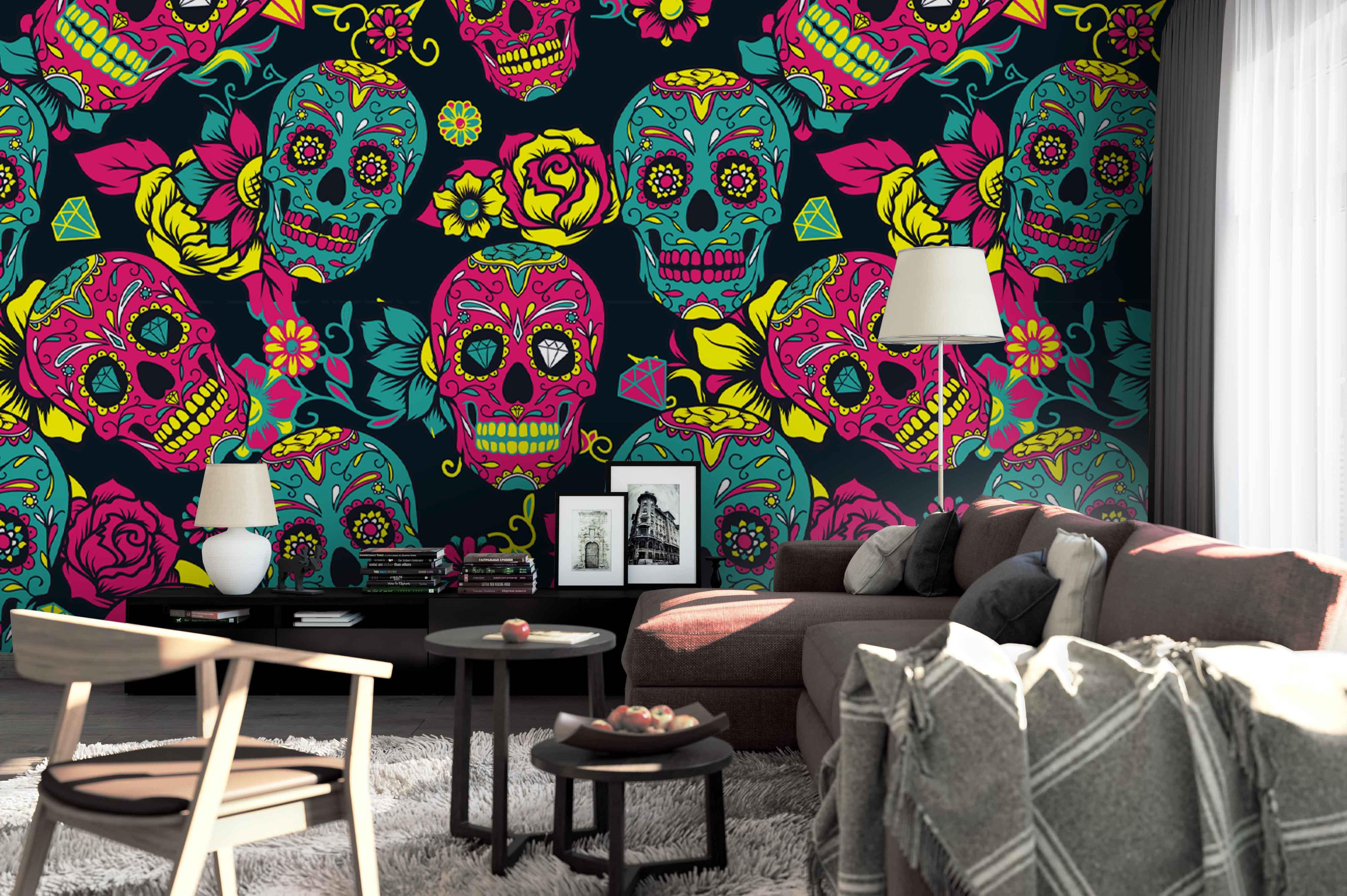 3D Floral Skull Wall Mural Wallpaper 29- Jess Art Decoration