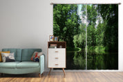 3D Tree Lake Nature Forest Green Leaf Curtains and Drapes GD 4031- Jess Art Decoration