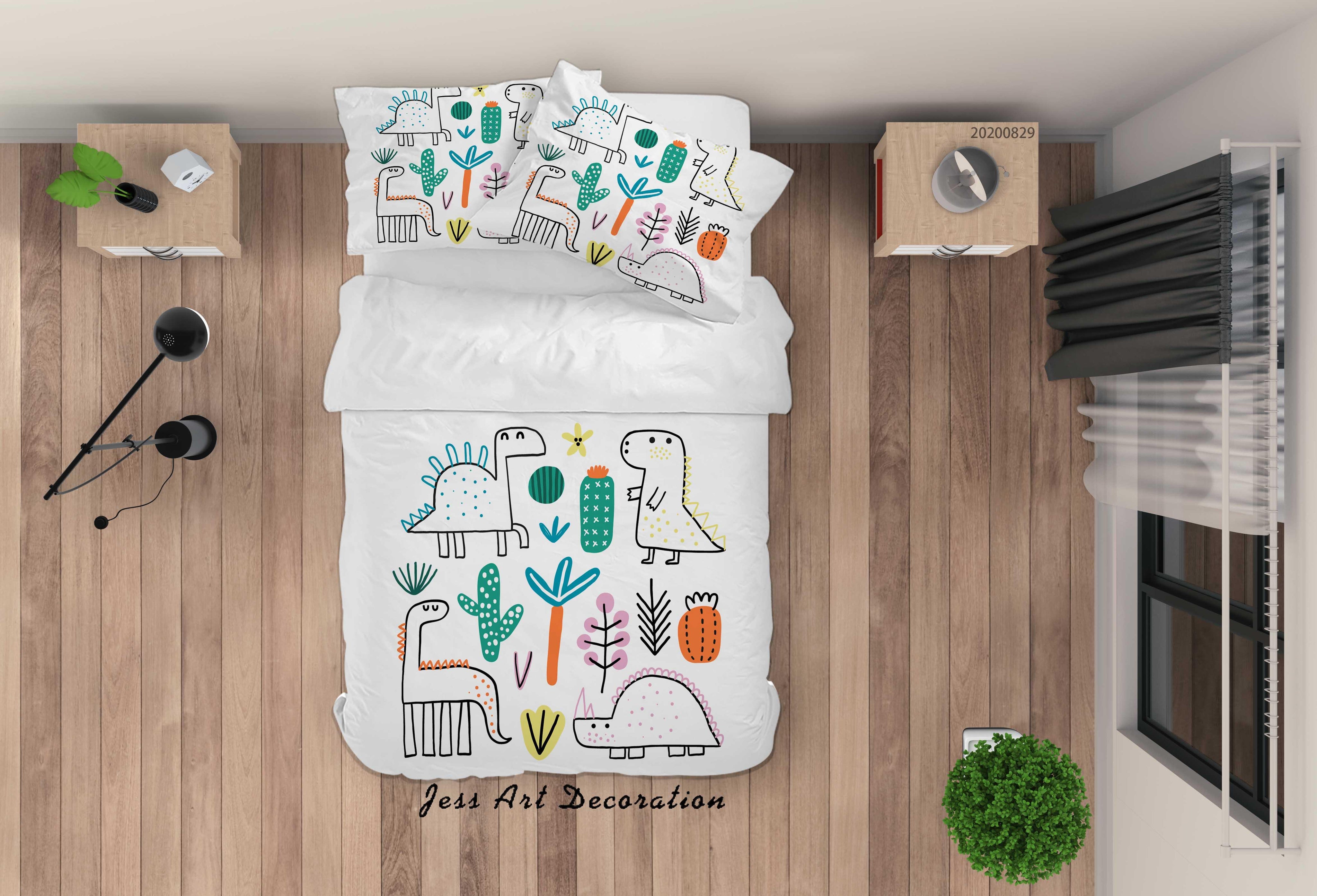 3D Abstract Hand Draw Cartoon Nature Dinosaur Pattern Quilt Cover Set Bedding Set Duvet Cover Pillowcases WJ 3517- Jess Art Decoration