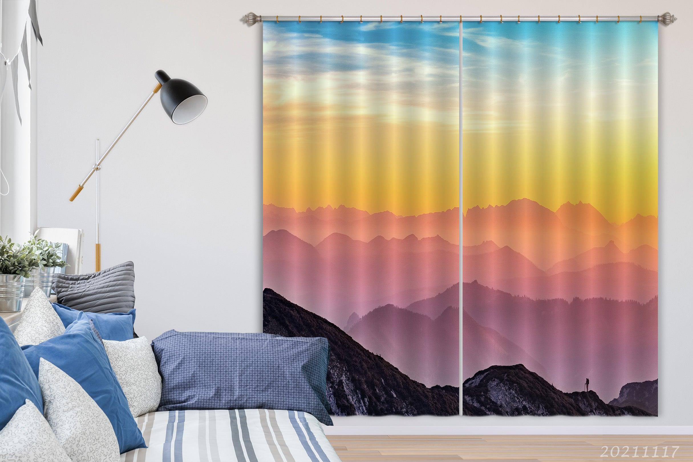3D Sunset Sky Mountain Landscape Curtains and Drapes LQH 276- Jess Art Decoration