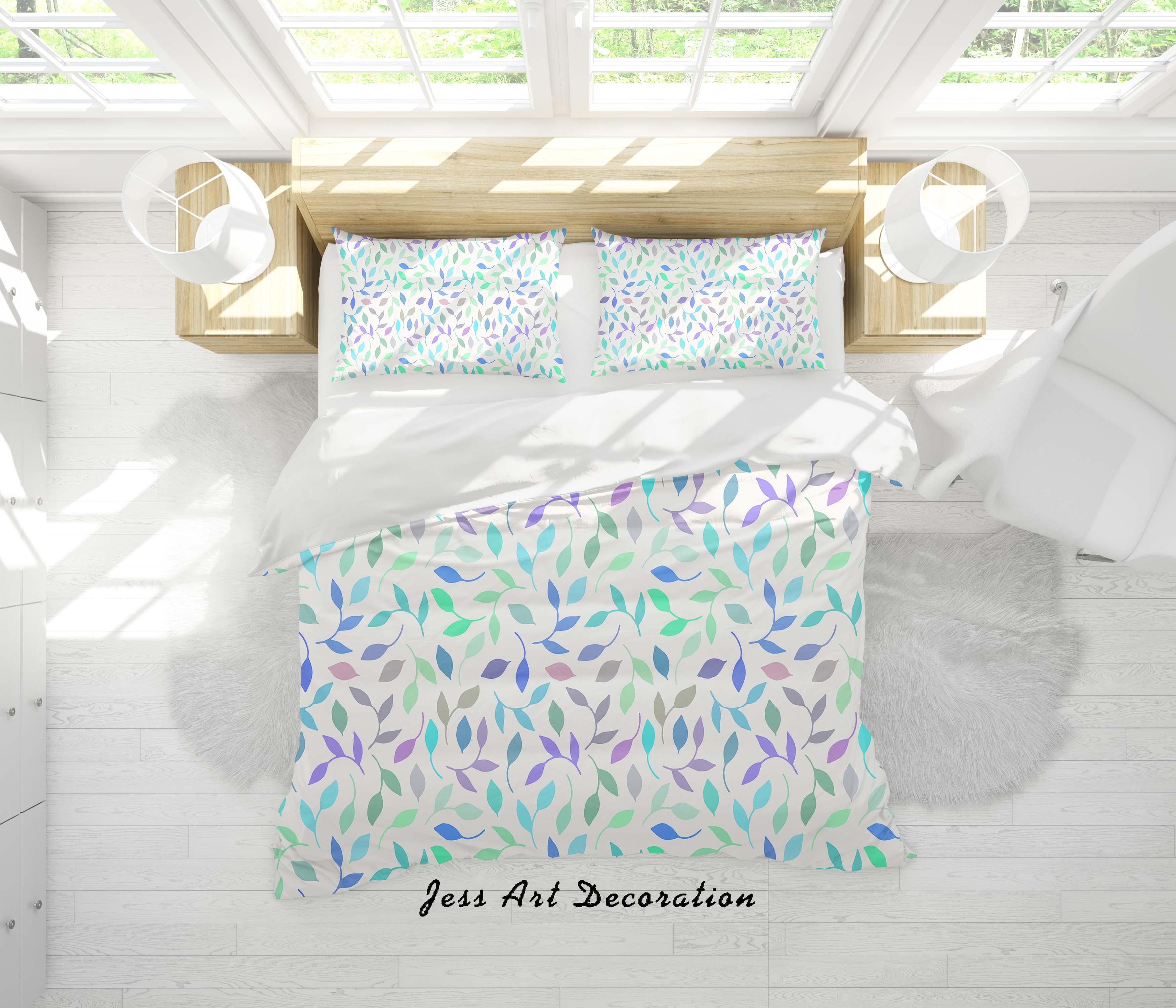 3D Green Blue Purple Leaves Quilt Cover Set Bedding Set Duvet Cover Pillowcases SF33- Jess Art Decoration