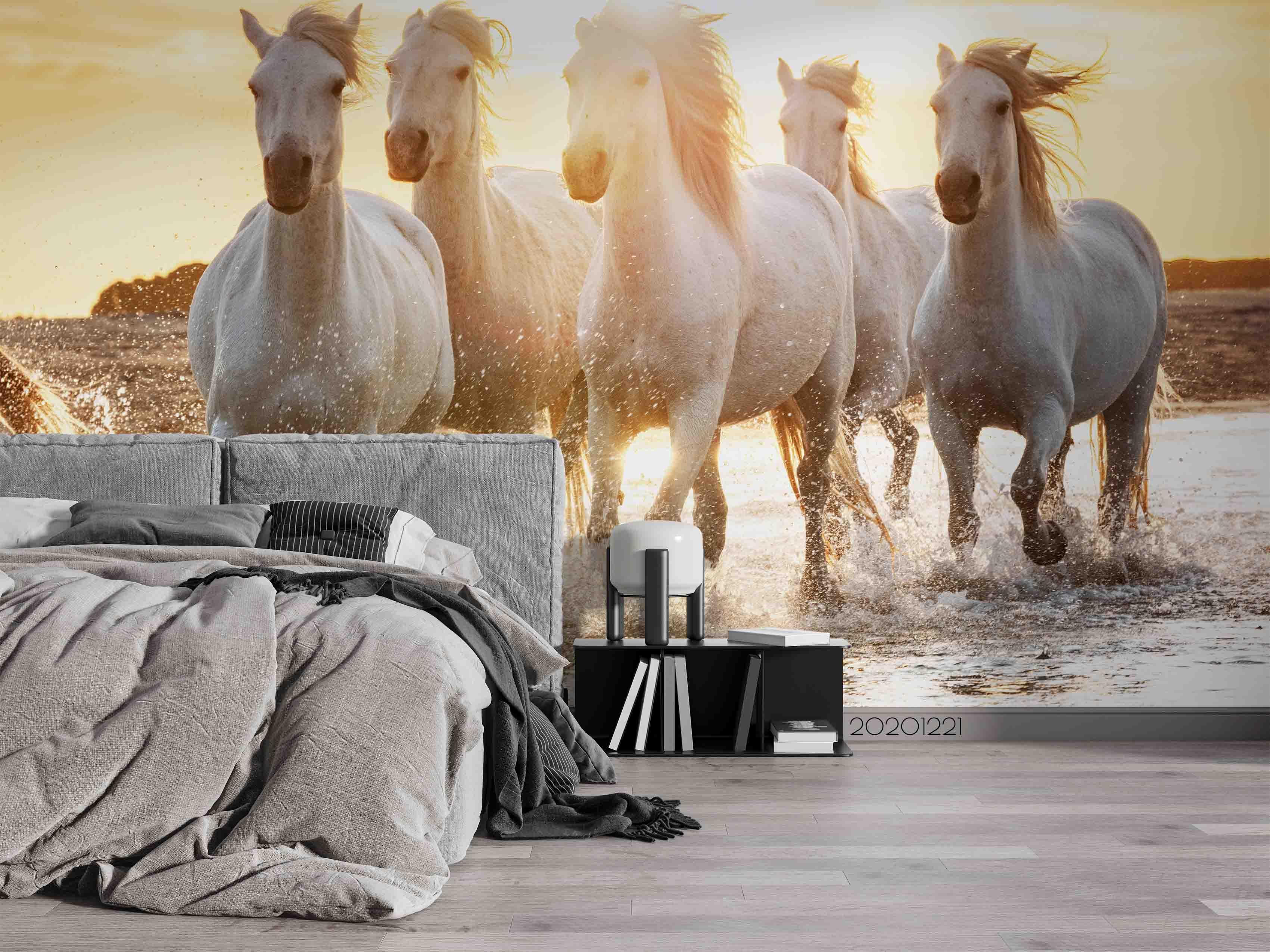 3D Sunset Beach Horse Running Wall Mural Wallpaper LQH 70- Jess Art Decoration