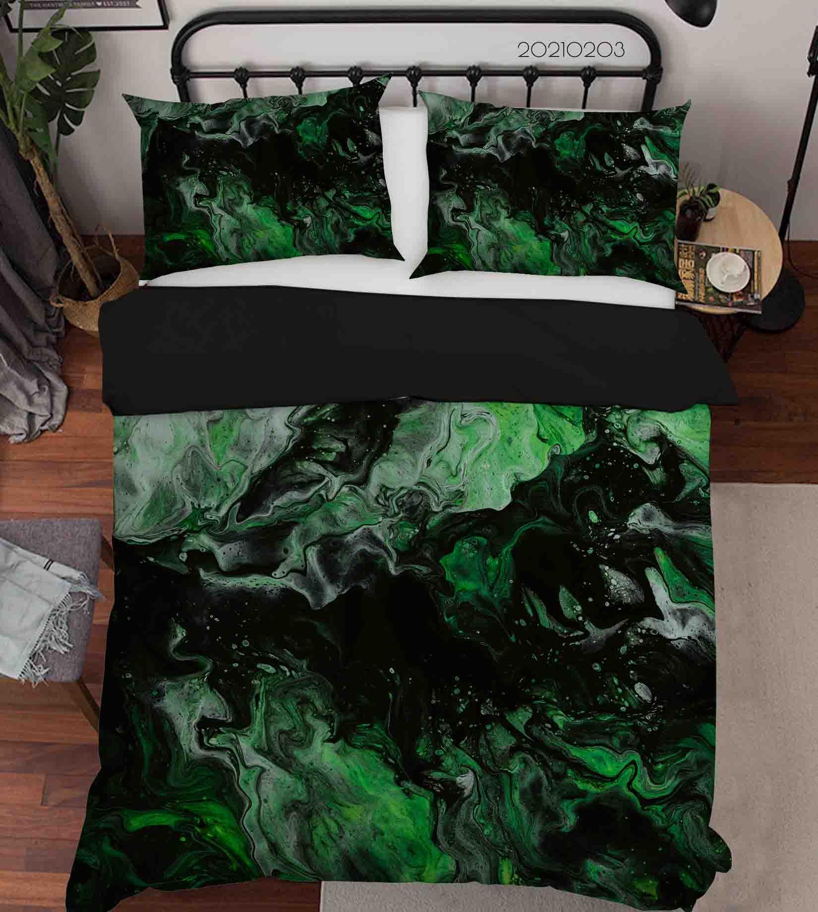 3D Abstract Green Marble Texture Quilt Cover Set Bedding Set Duvet Cover Pillowcases 51- Jess Art Decoration