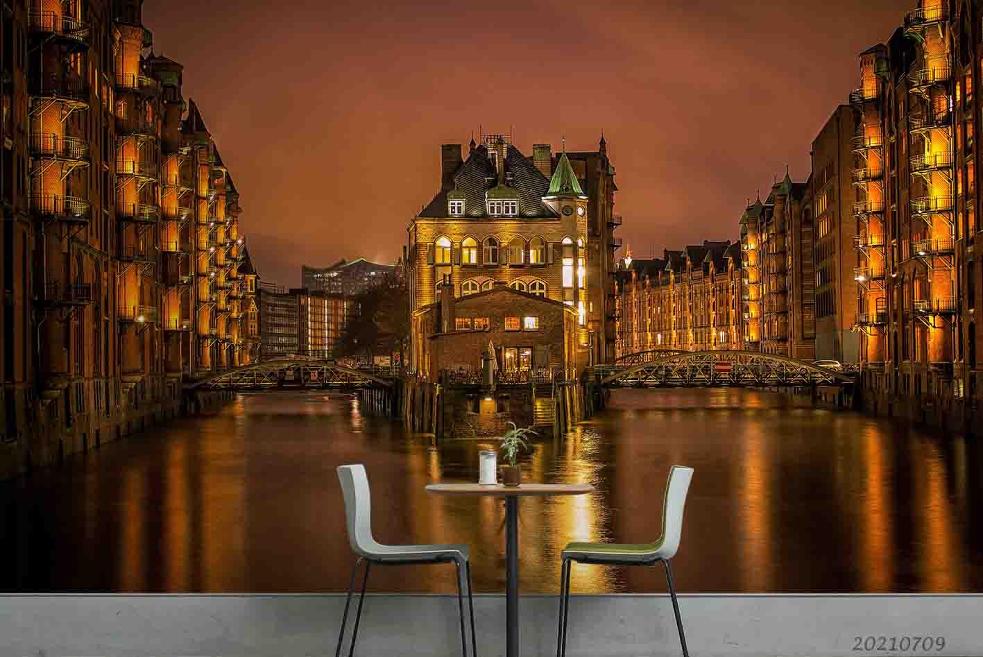 3D Water City Night View Wall Mural Wallpaper SWW4202- Jess Art Decoration