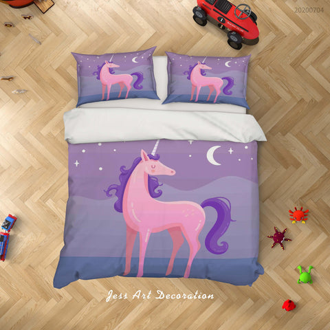 3D Purple Unicorn Quilt Cover Set Bedding Set Duvet Cover Pillowcases SF260- Jess Art Decoration