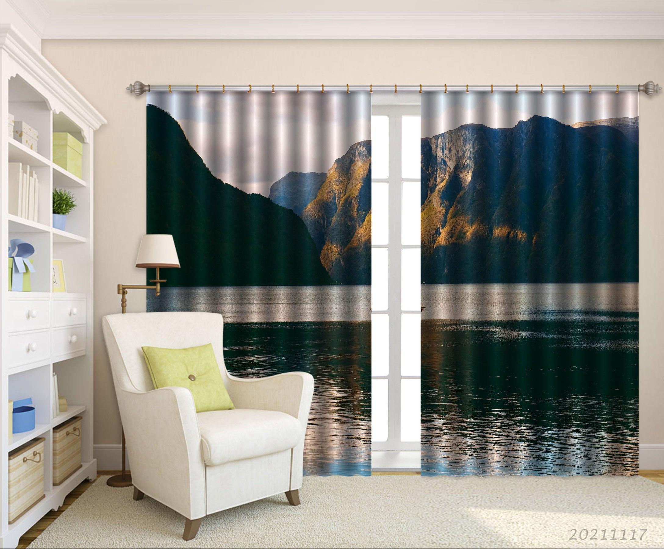 3D Mountain Forest River Nature Landscape Curtains and Drapes LQH 9- Jess Art Decoration