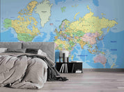 3D Blue World Map Wall Mural Wallpaper LQH 38- Jess Art Decoration