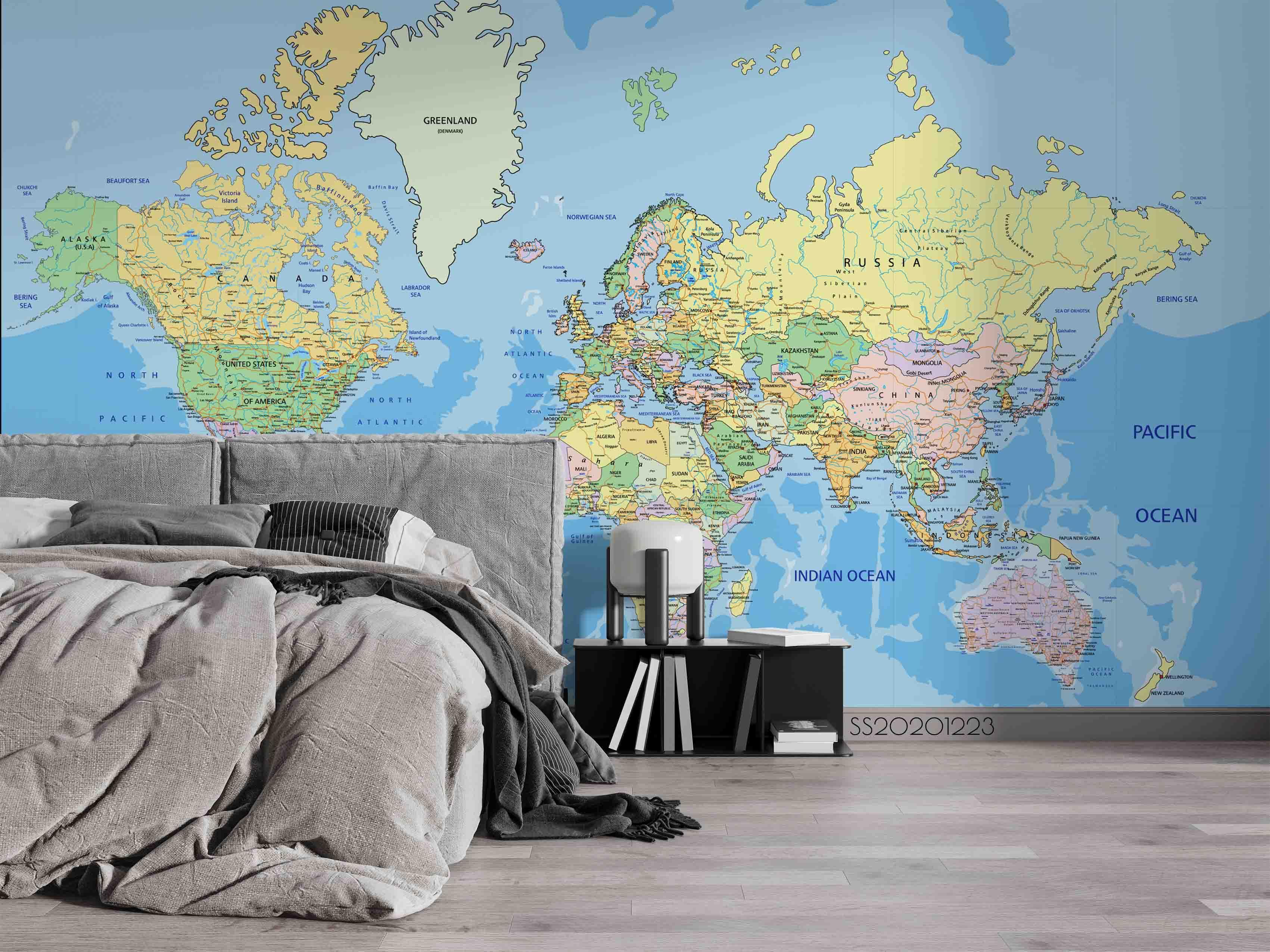3D Blue World Map Wall Mural Wallpaper LQH 38- Jess Art Decoration