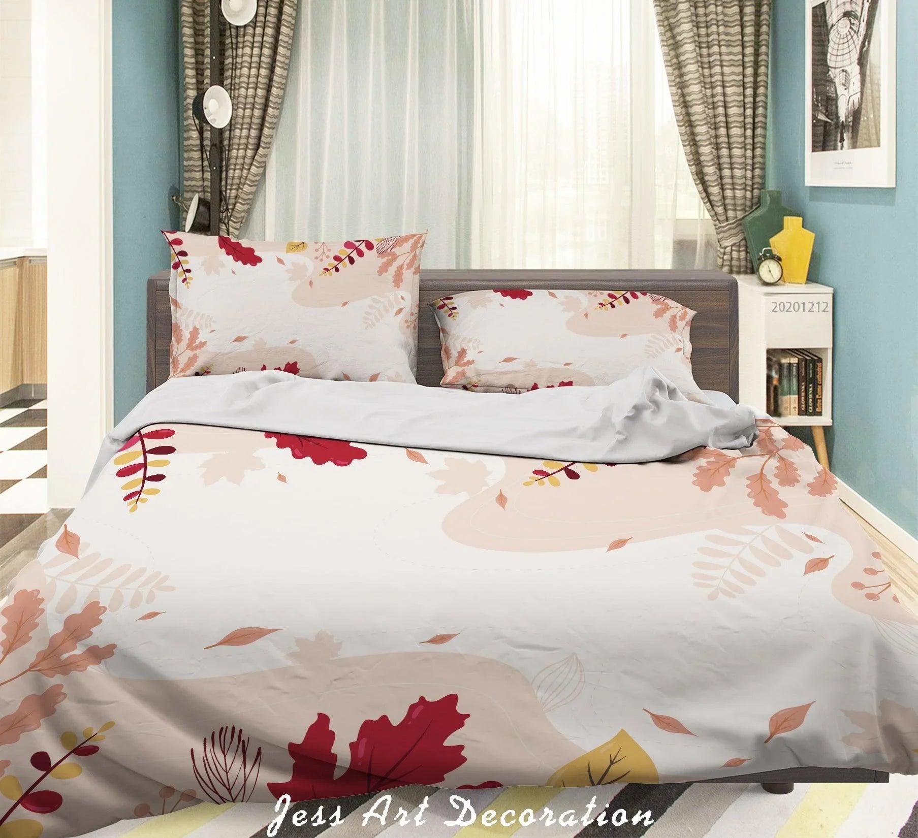 3D Hand Drawn Maple Leaves Plant Quilt Cover Set Bedding Set Duvet Cover Pillowcases LXL- Jess Art Decoration