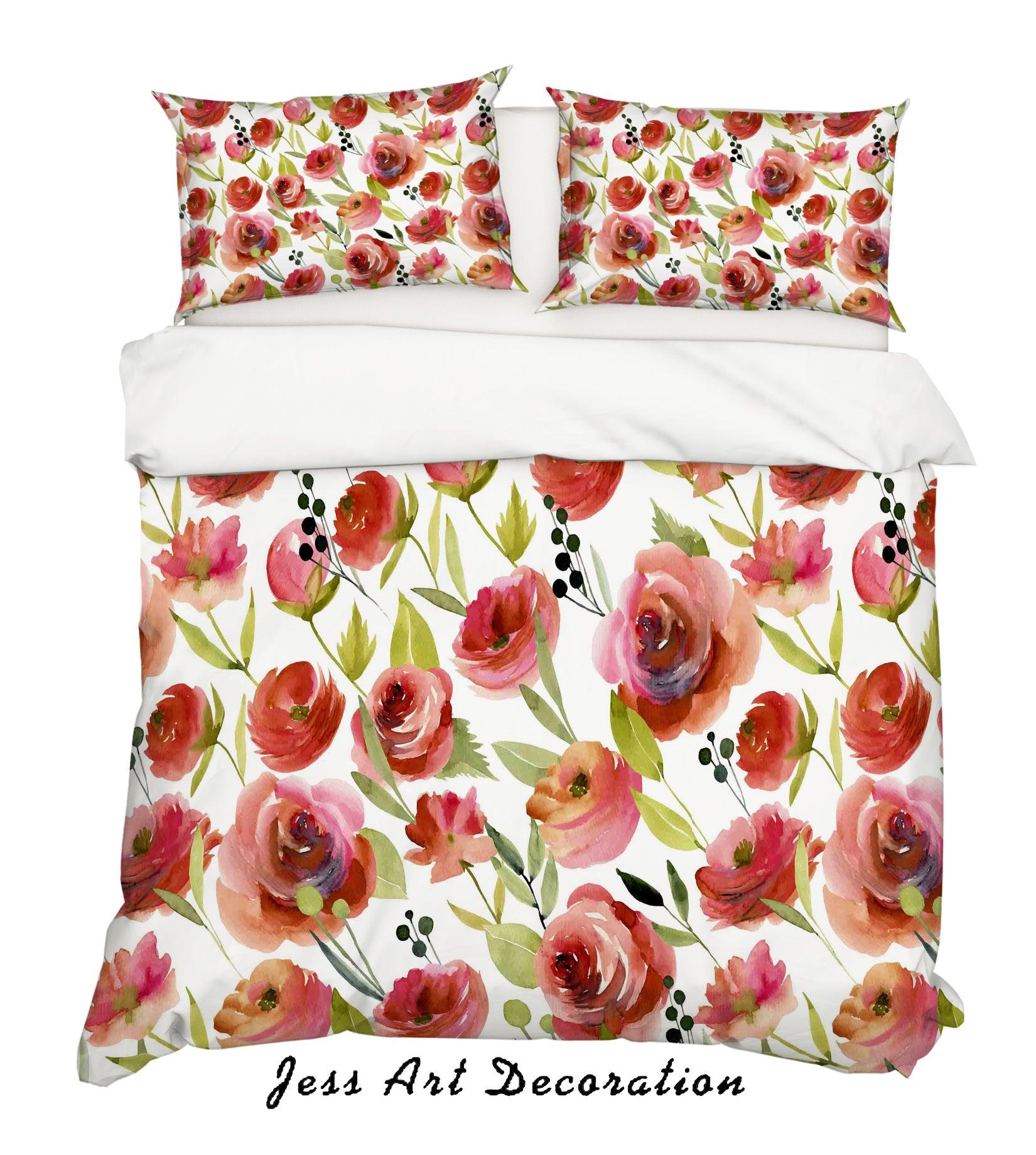 3D Watercolor Floral Quilt Cover Set Bedding Set Pillowcases 72- Jess Art Decoration