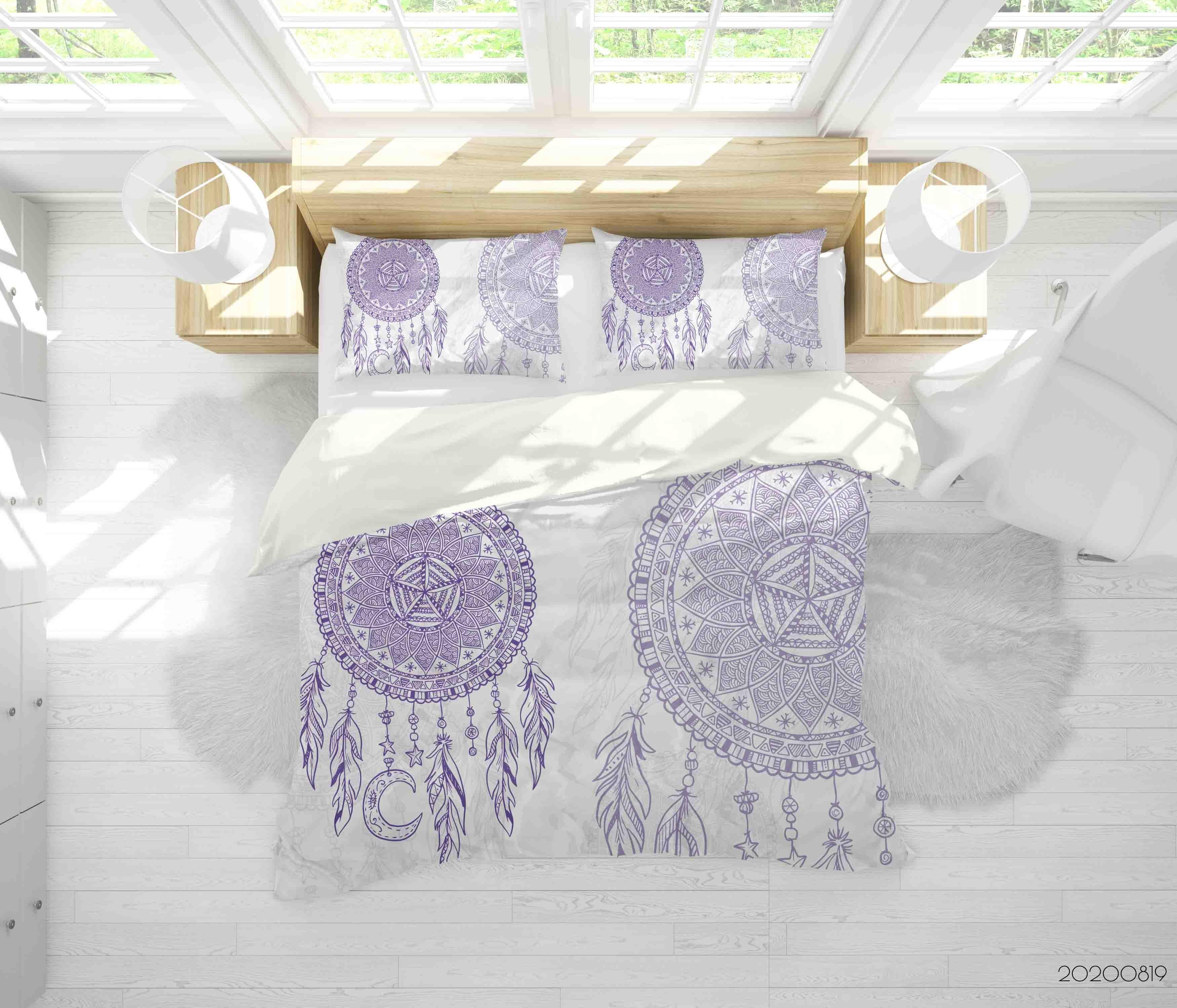 3D Purple Feather Dreamcatcher Quilt Cover Set Bedding Set Duvet Cover Pillowcases LXL- Jess Art Decoration