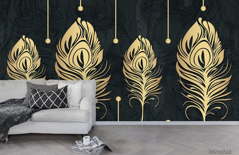 3D Hand Drawn Golden Feather Wall Mural Wallpaper LQH 352- Jess Art Decoration
