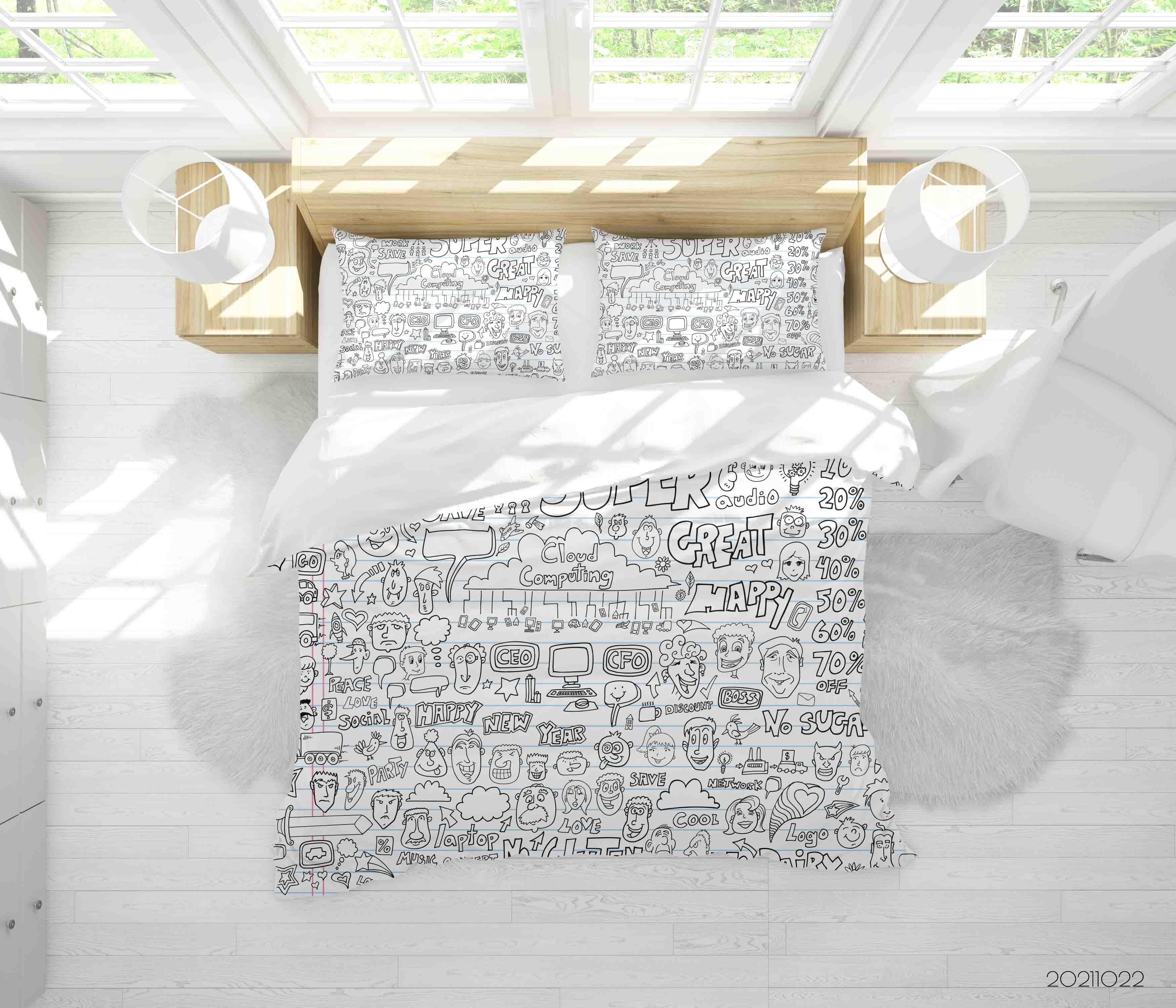 3D Cartoon Pattern Graffiti Quilt Cover Set Bedding Set Duvet Cover Pillowcases 70- Jess Art Decoration